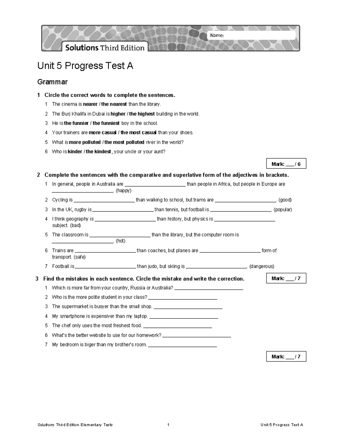Unit 5 Progress Test A: Grammar and Vocabulary Solutions - Studocu