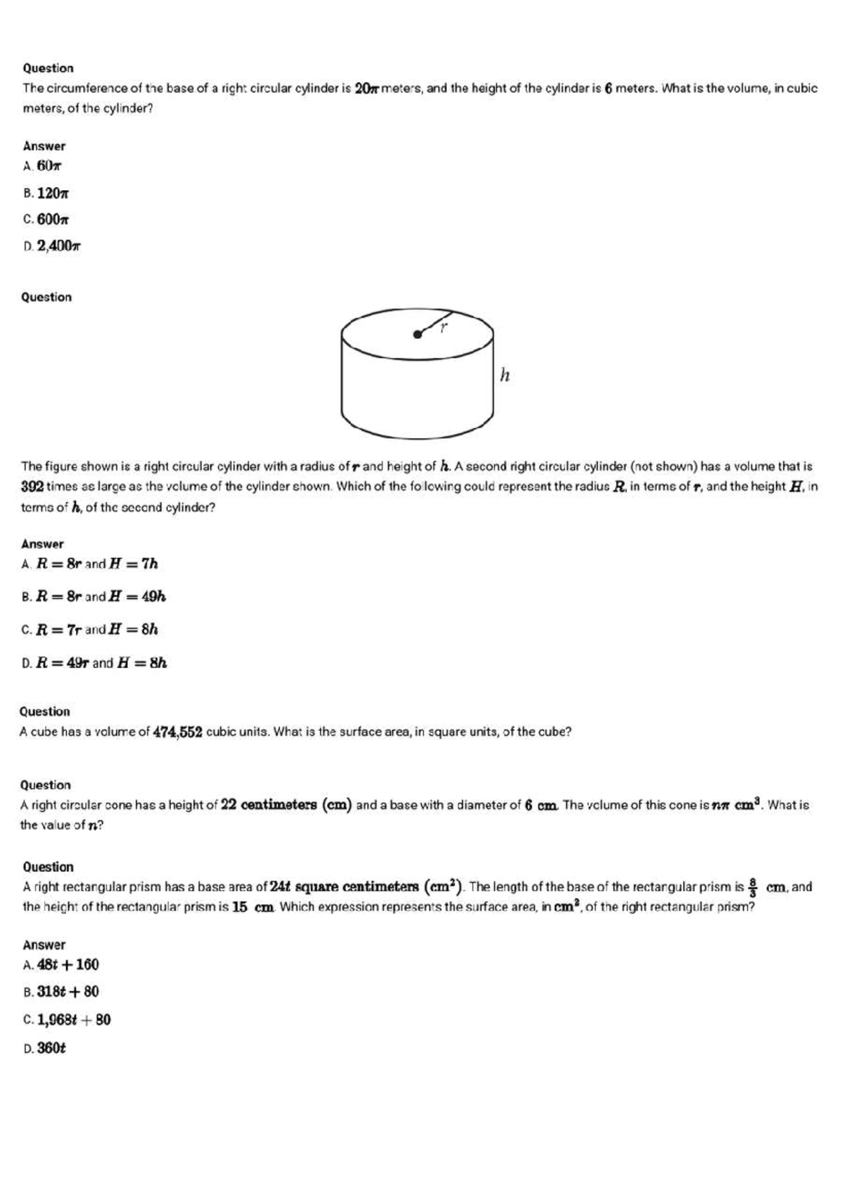 SAT HW Geometry - Volume and Surface Area Problems - Studocu