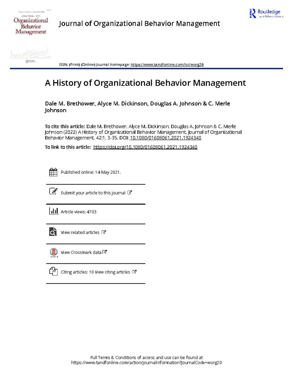 Organizational Behavior Management (OBM) History & Future Directions ...