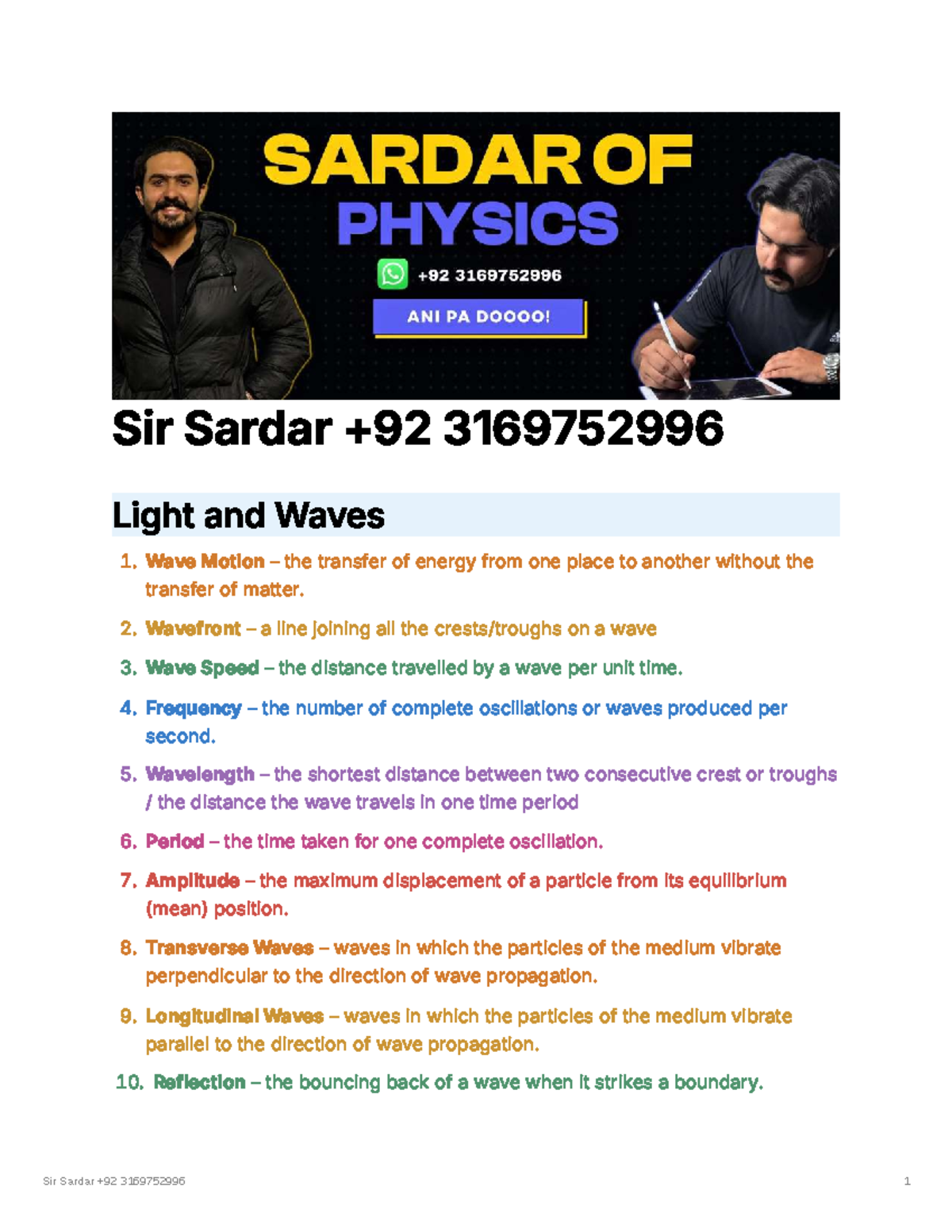 Light and Waves - Notes for Sir Sardar 3169752996 - Studocu