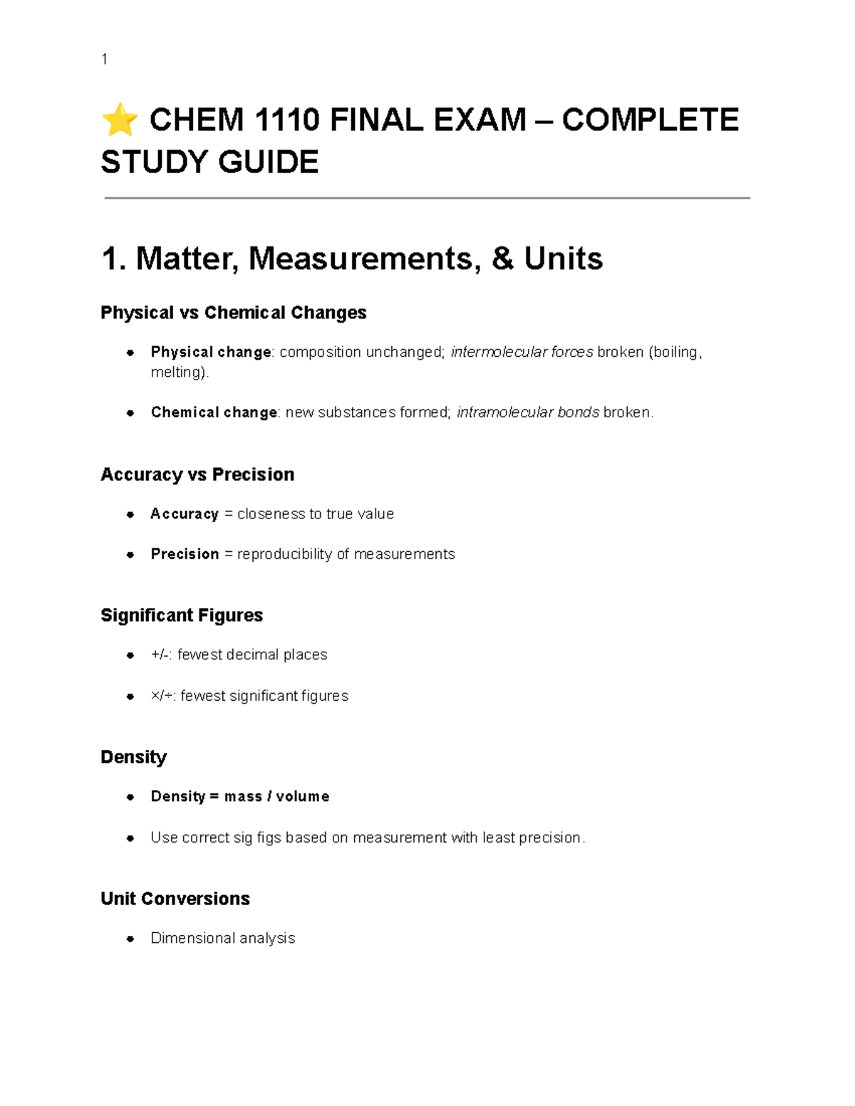 CHEM 1110 Final Exam Study Guide - Studocu