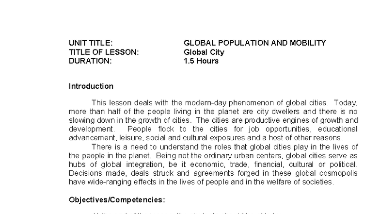 Global Population and Mobility: Understanding Global Cities and ...