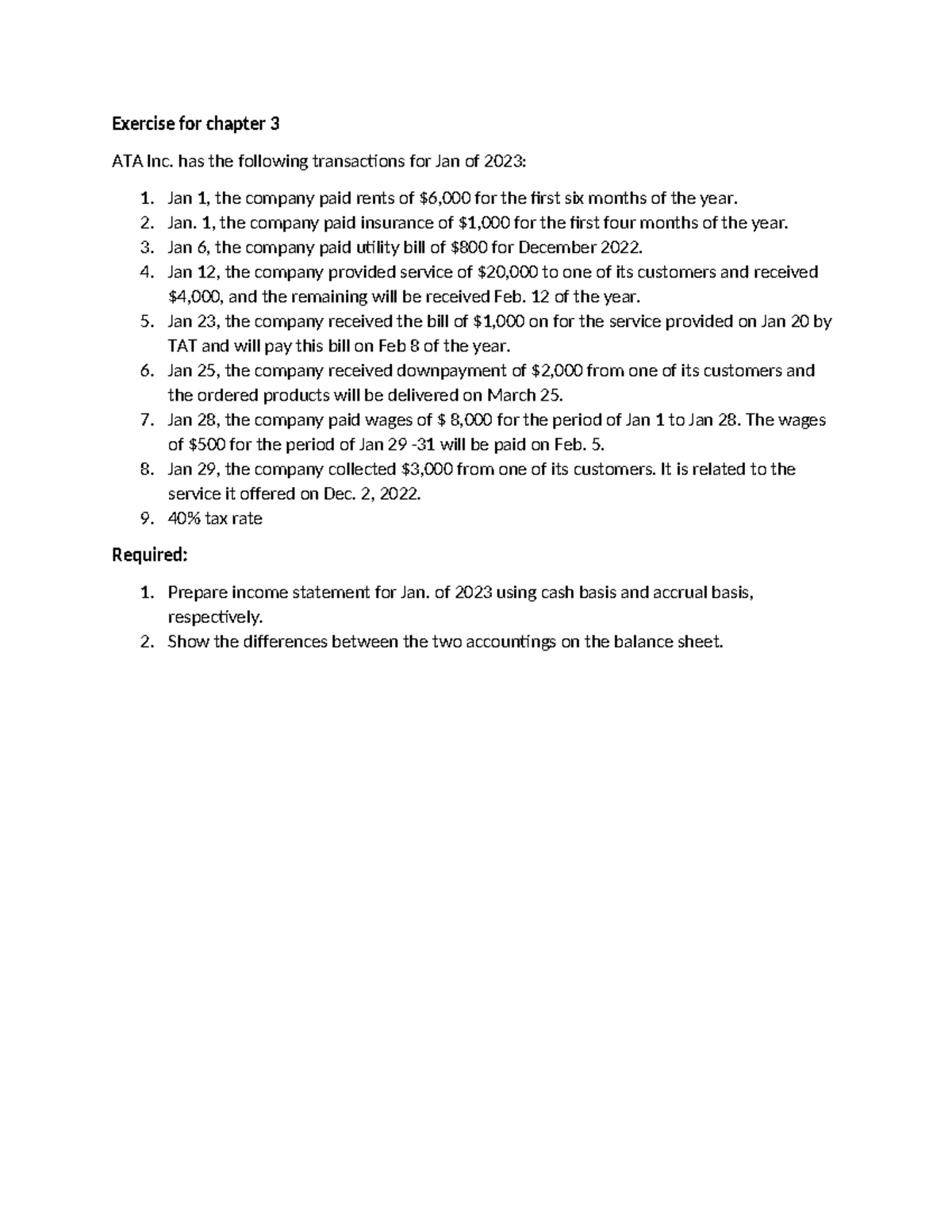 Bu 127 Exercise for Chapter 3: Income Statement & Balance Sheet ...