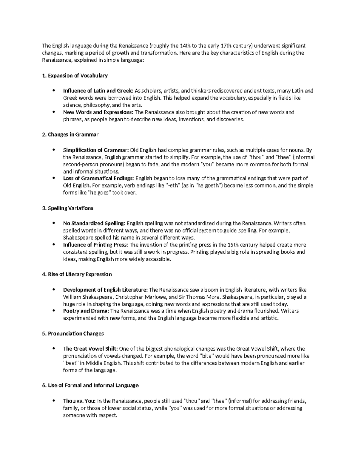 Renaissance English Language Transformations and Shakespeare's Impact ...