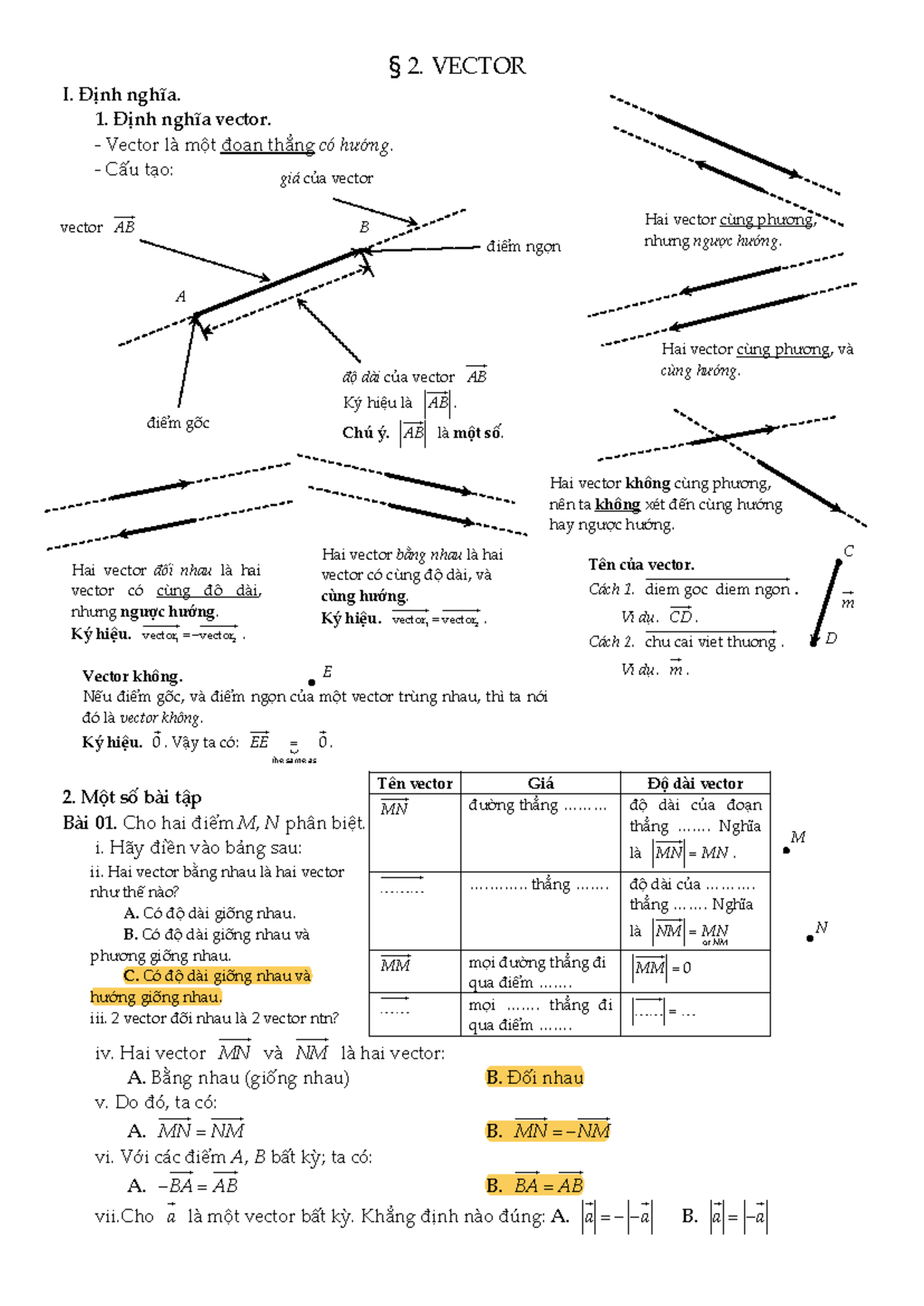 2 Vectors (Definition) - § 2. VECTOR I. Định nghĩa. 1. Định nghĩa ...