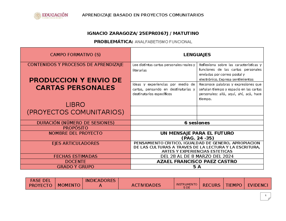 APRENDIZAJE BASADO EN PROYECTOS COMUNITARIOS 25EPR0367J: ANÁLISIS DEL ...