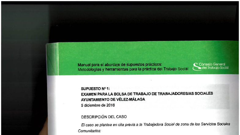 Manual de Intervención Social: Supuesto Práctico 1 - Trabajo Social (2016) - Document Preview