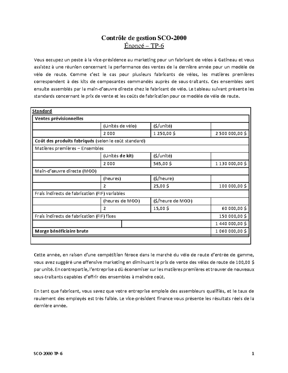 Hiv2025 SCO-2000 TP-6 Énoncé sur la Performance des Ventes de Vélos ...