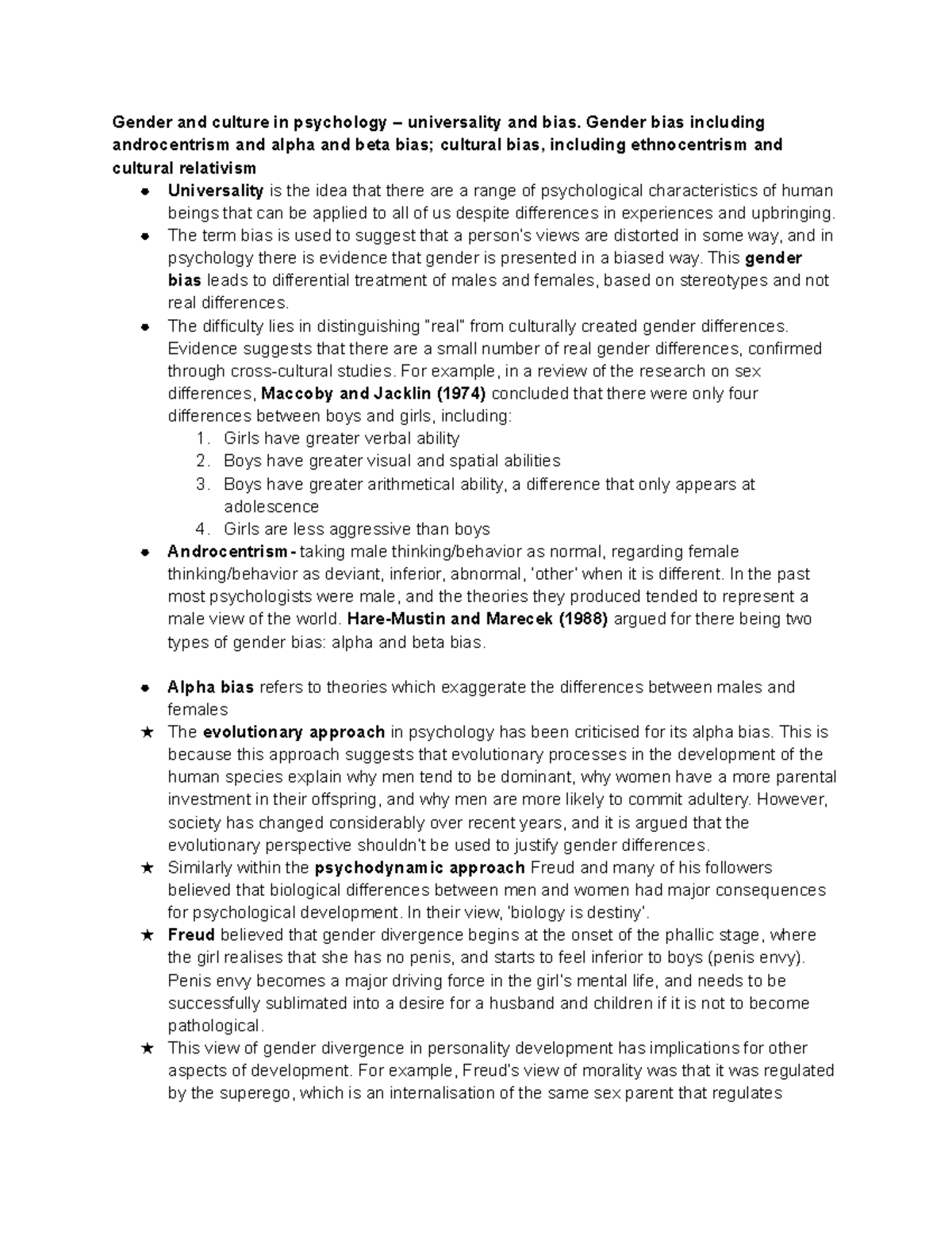 Issues and Debates notes - Gender and culture in psychology ...