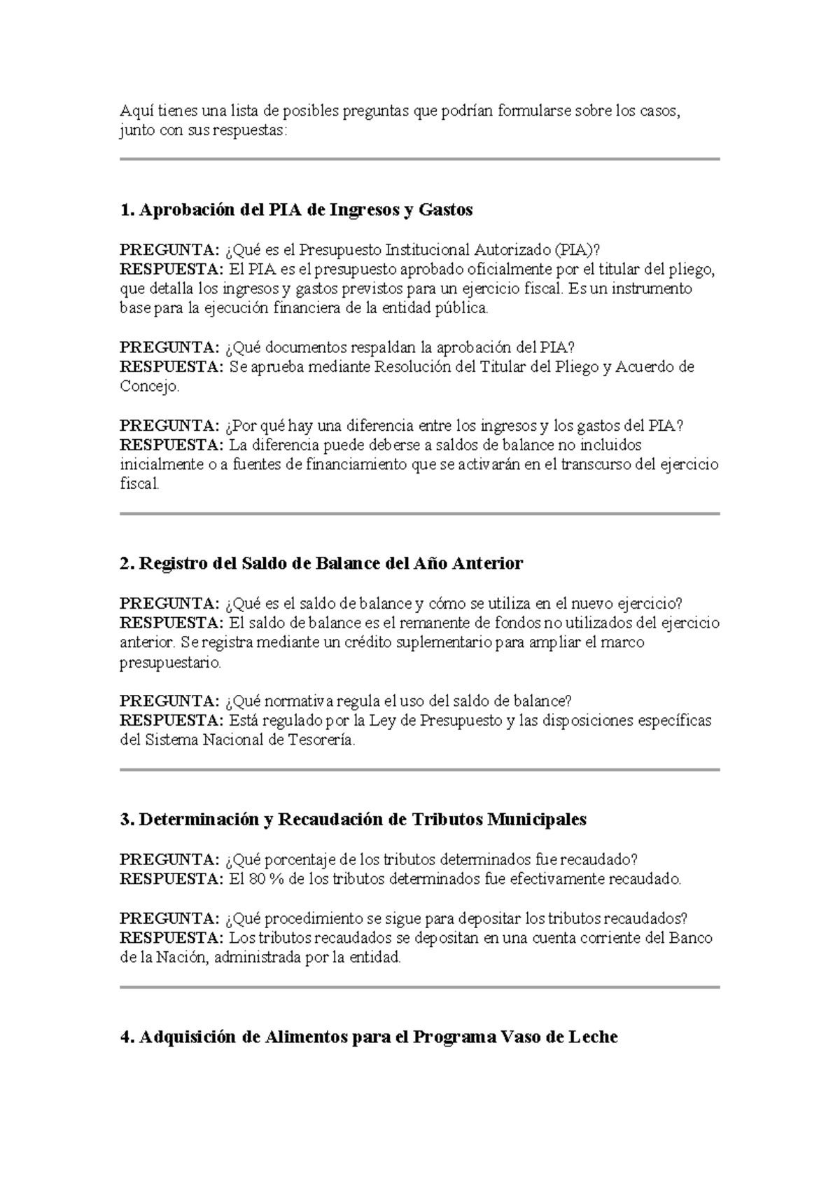 Preguntas y Respuestas sobre Casos de Presupuesto y Finanzas Públicas ...