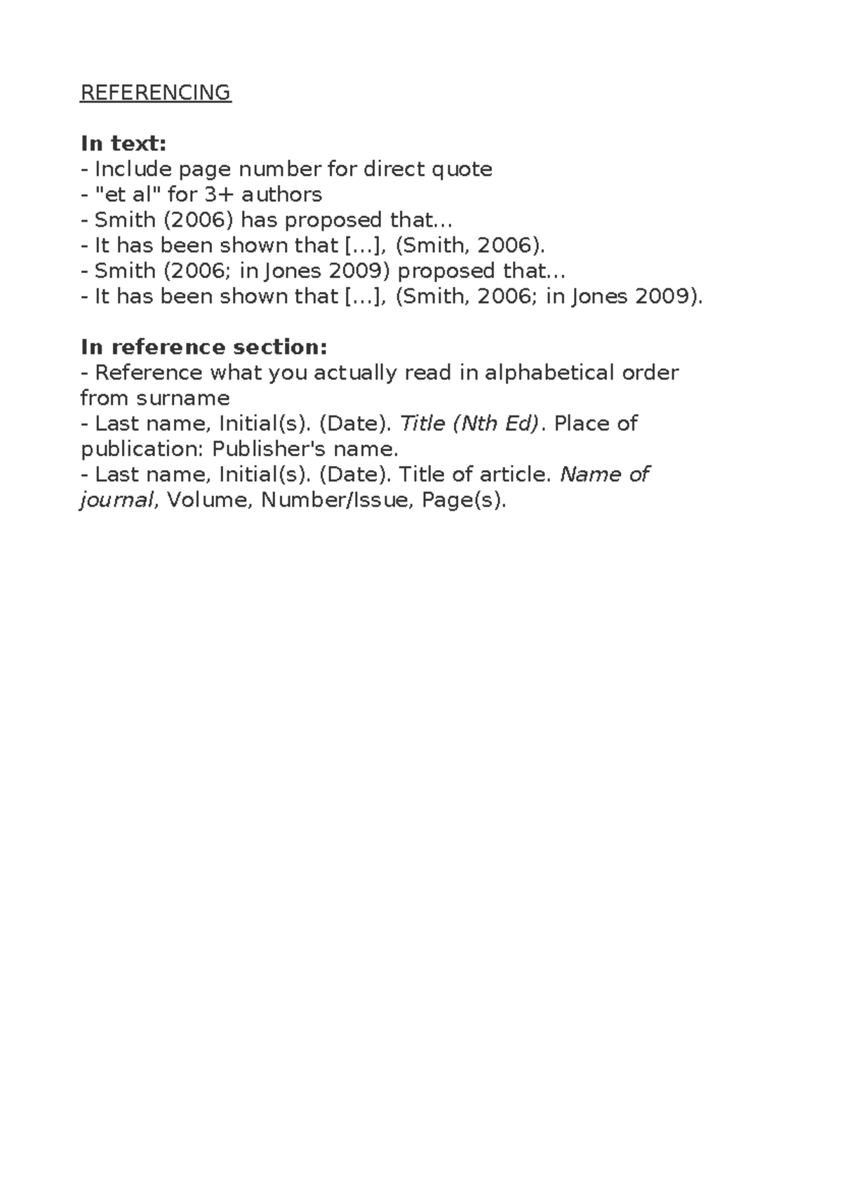 Referencing Guideline - REFERENCING In text: Include page number for ...