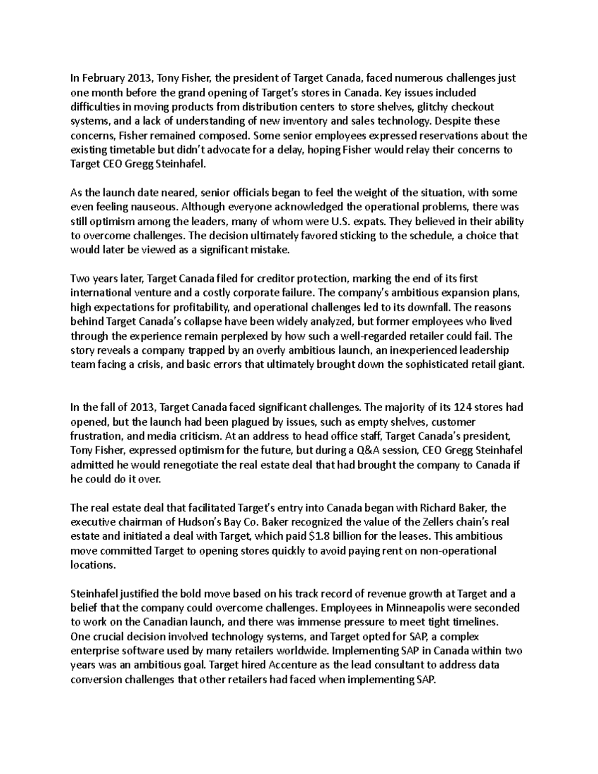 Target Canada Case Study: Challenges and Lessons Learned - Studocu