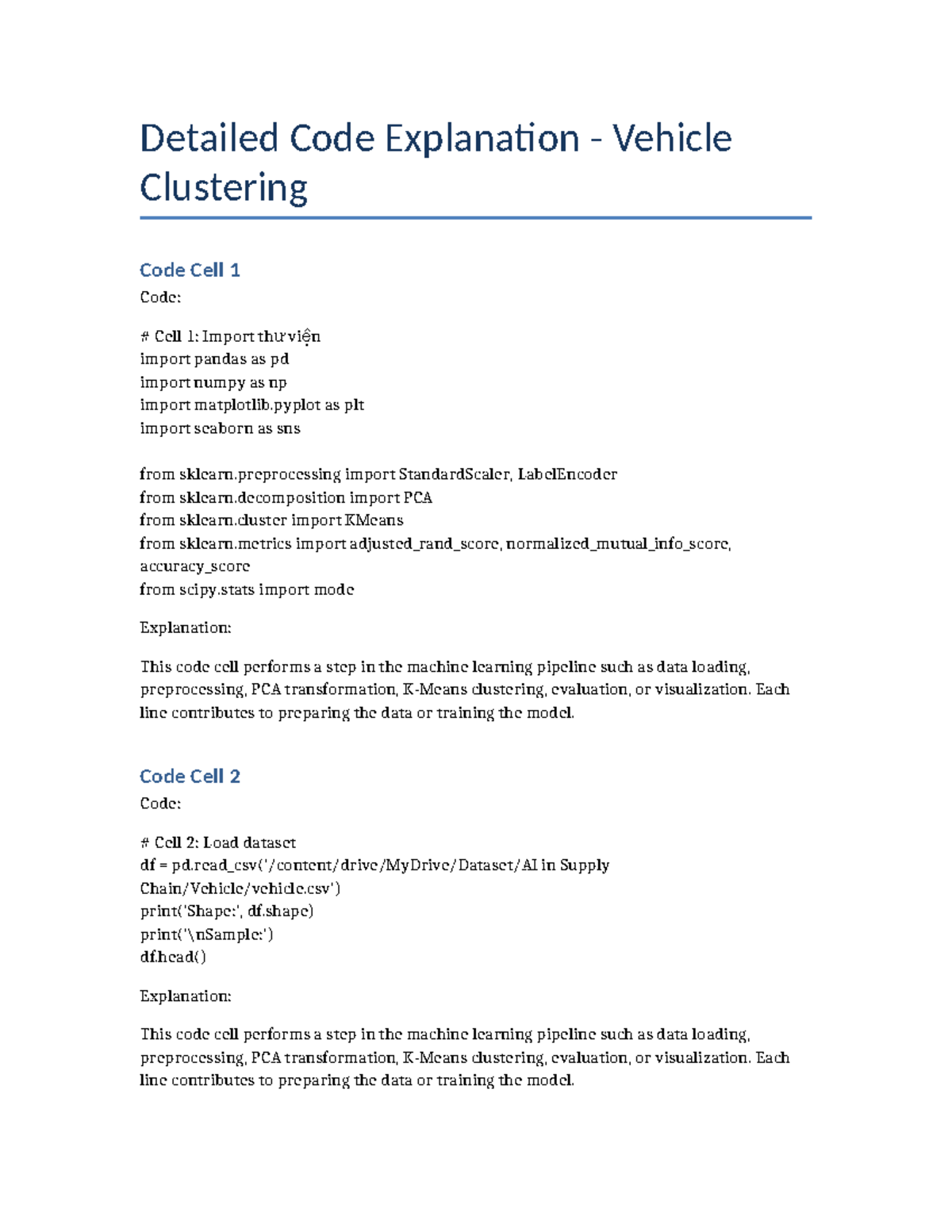Vehicle Clustering Code Explanation: Detailed Steps and Analysis - Studocu