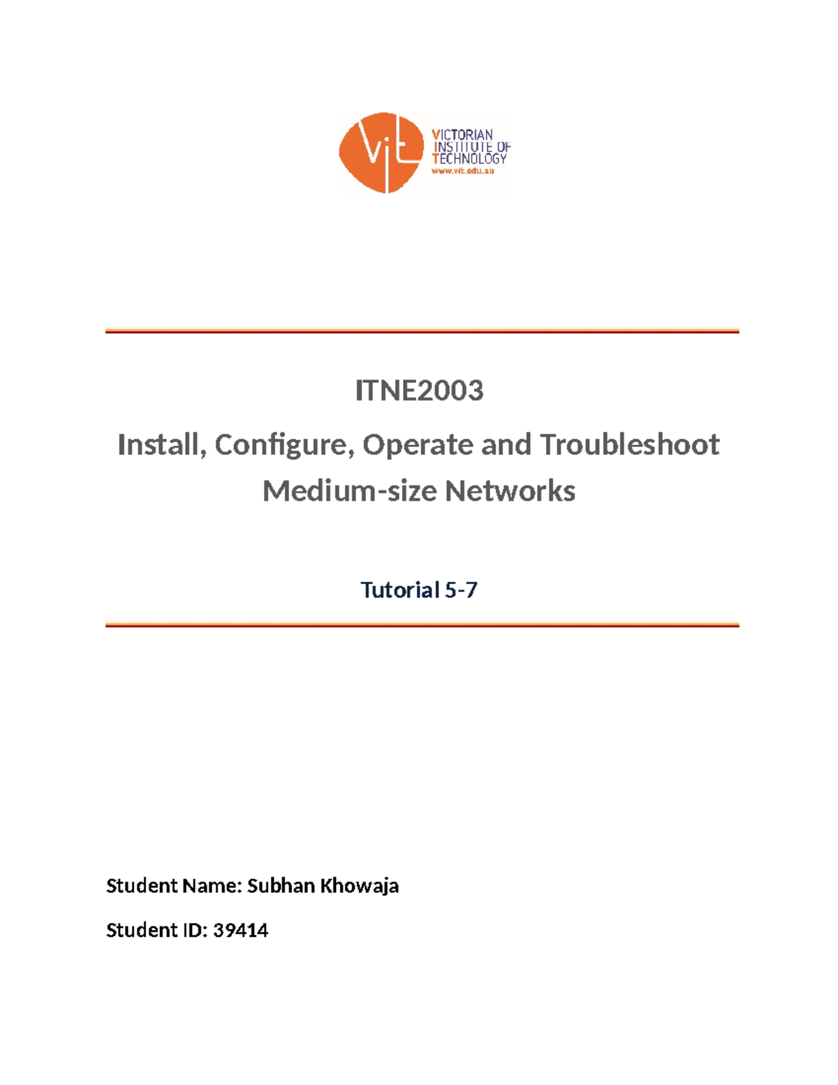 ITNE2003 Tutorial 05: Network Address Plan and Router Configurations ...