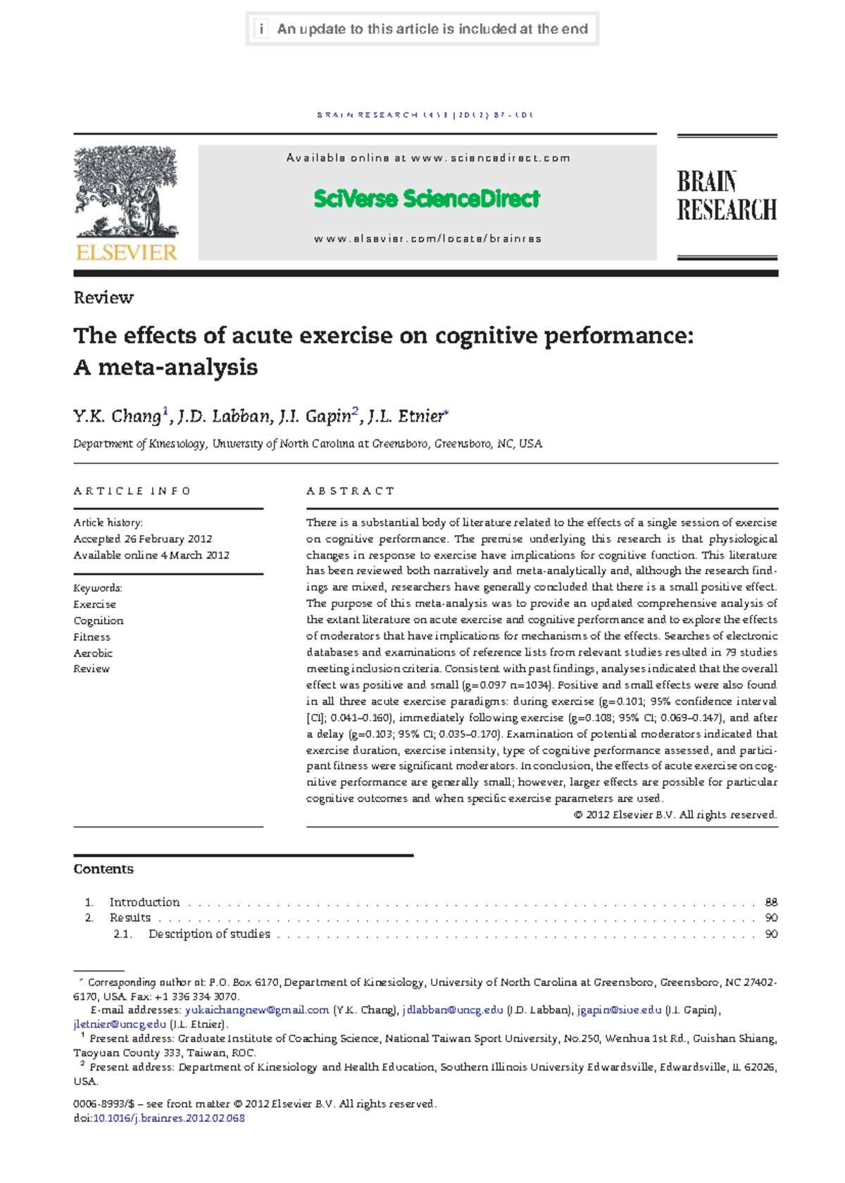 Effects of Acute Exercise on Cognitive Performance: A Meta-Analysis ...