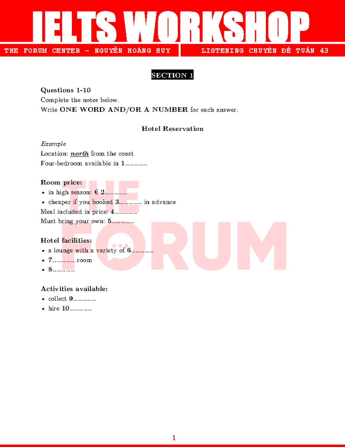 Listening Level 1 - IELTS Workshop Week 43 Notes and Strategies - Studocu