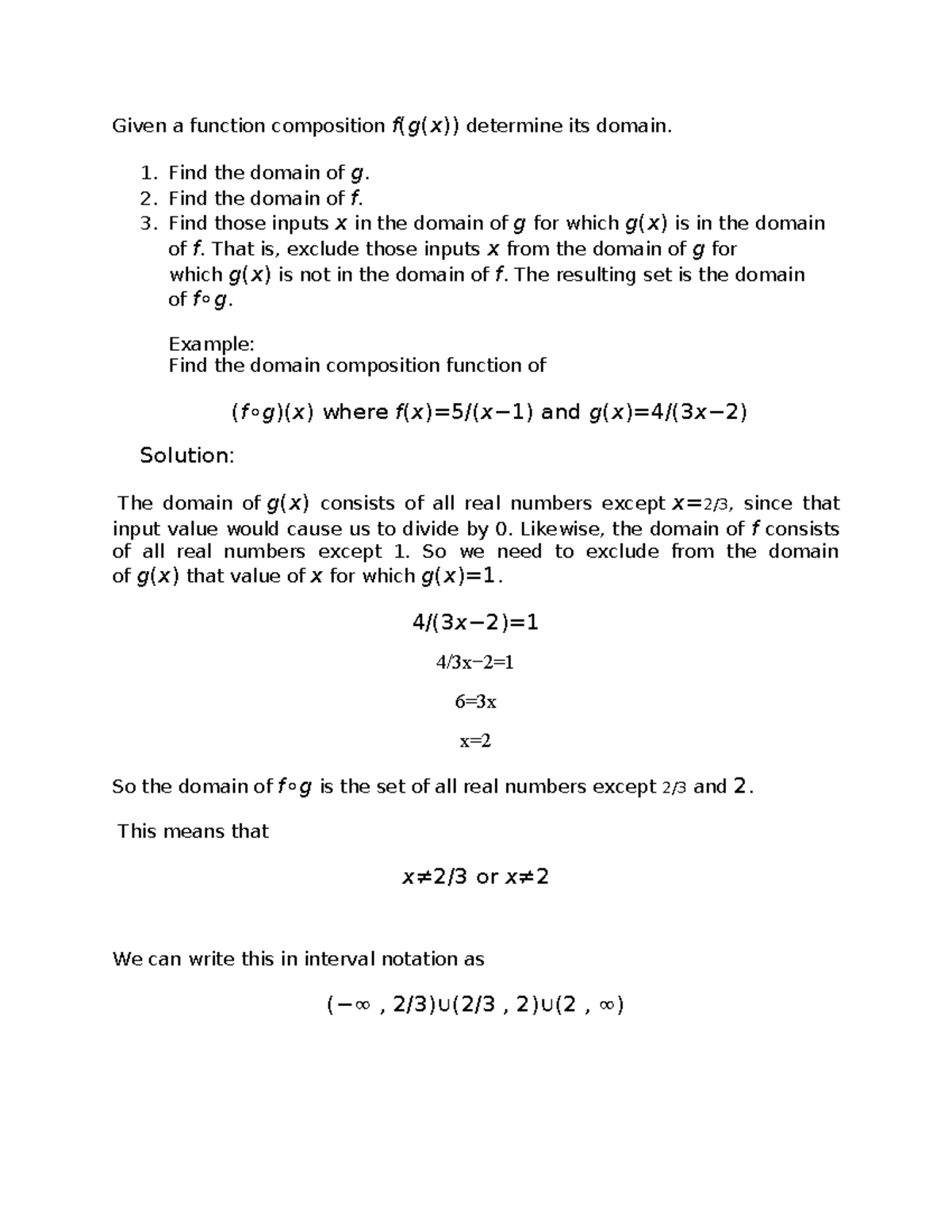 Domain composition function - Given a function composition f(g(x ...