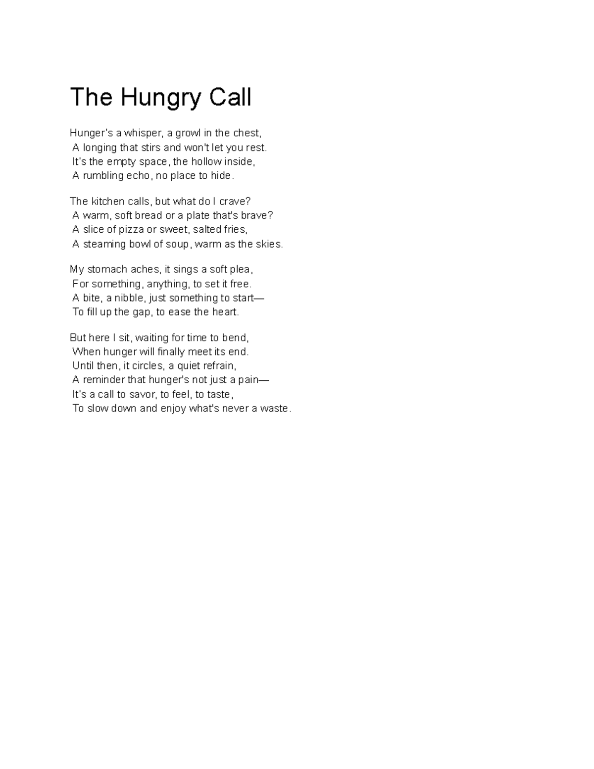 HUN 101: The Poetic Expression of Hunger's Call - Studocu