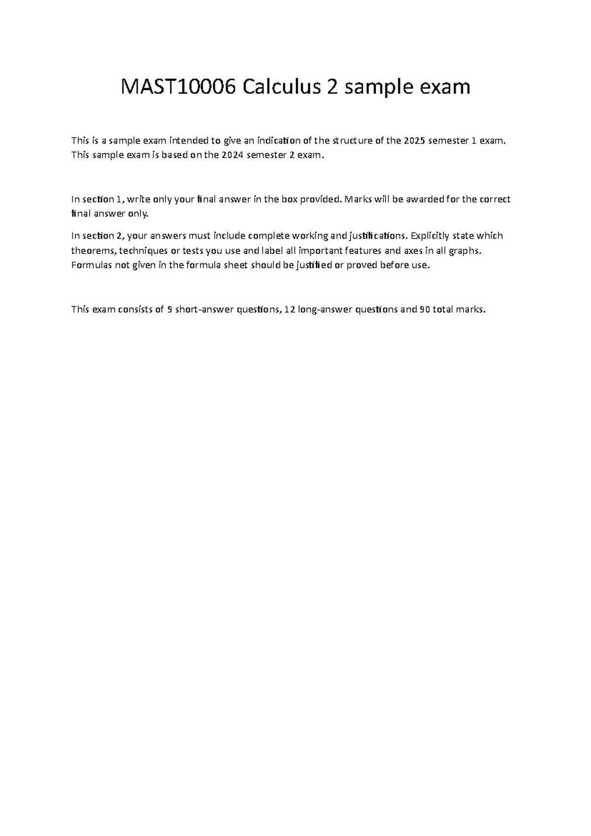MAST10006 Calculus 2 Semester 2 Exam 2022: Instructions & Questions ...