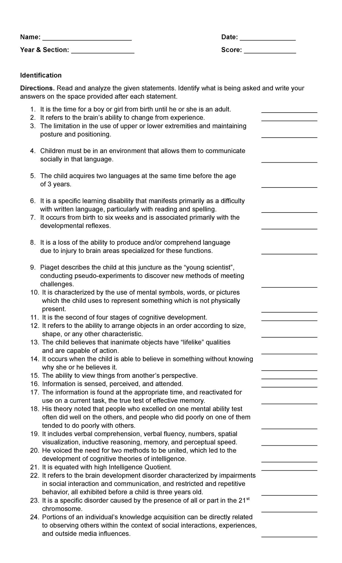 Child-Development-Test - Name: ________________________ Date ...