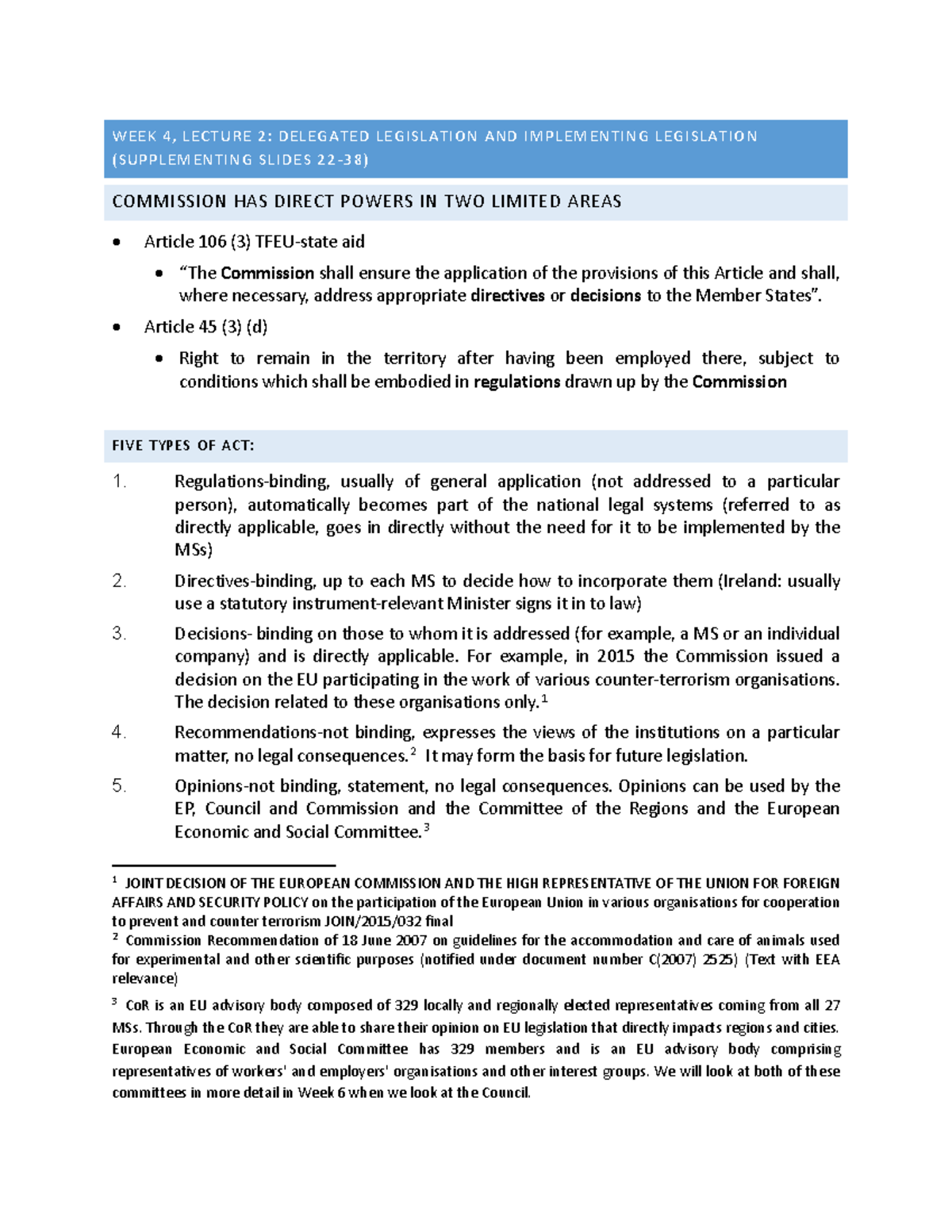 Week 4, Lecture 2 Handout: Delegated Legislation & Implementing Acts ...