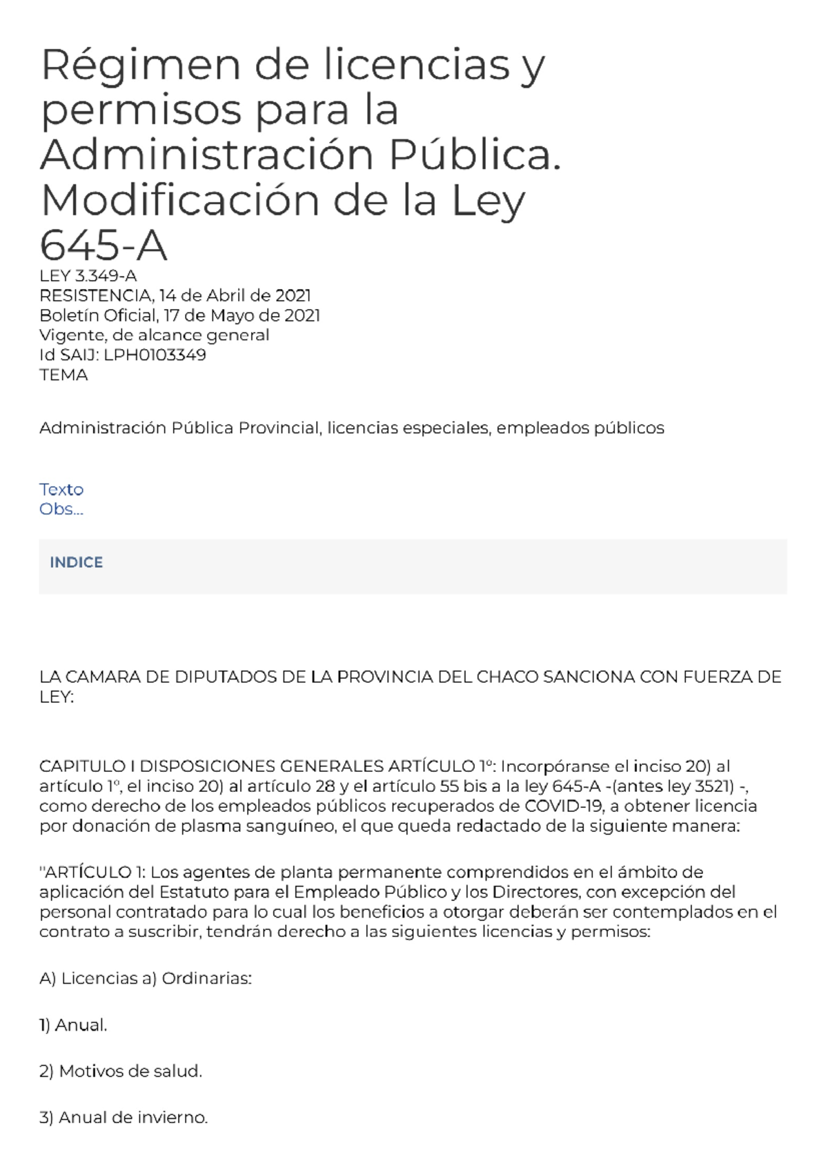Régimen de Licencias y Permisos en la Adm. Pública - Ley 645-A Modif ...