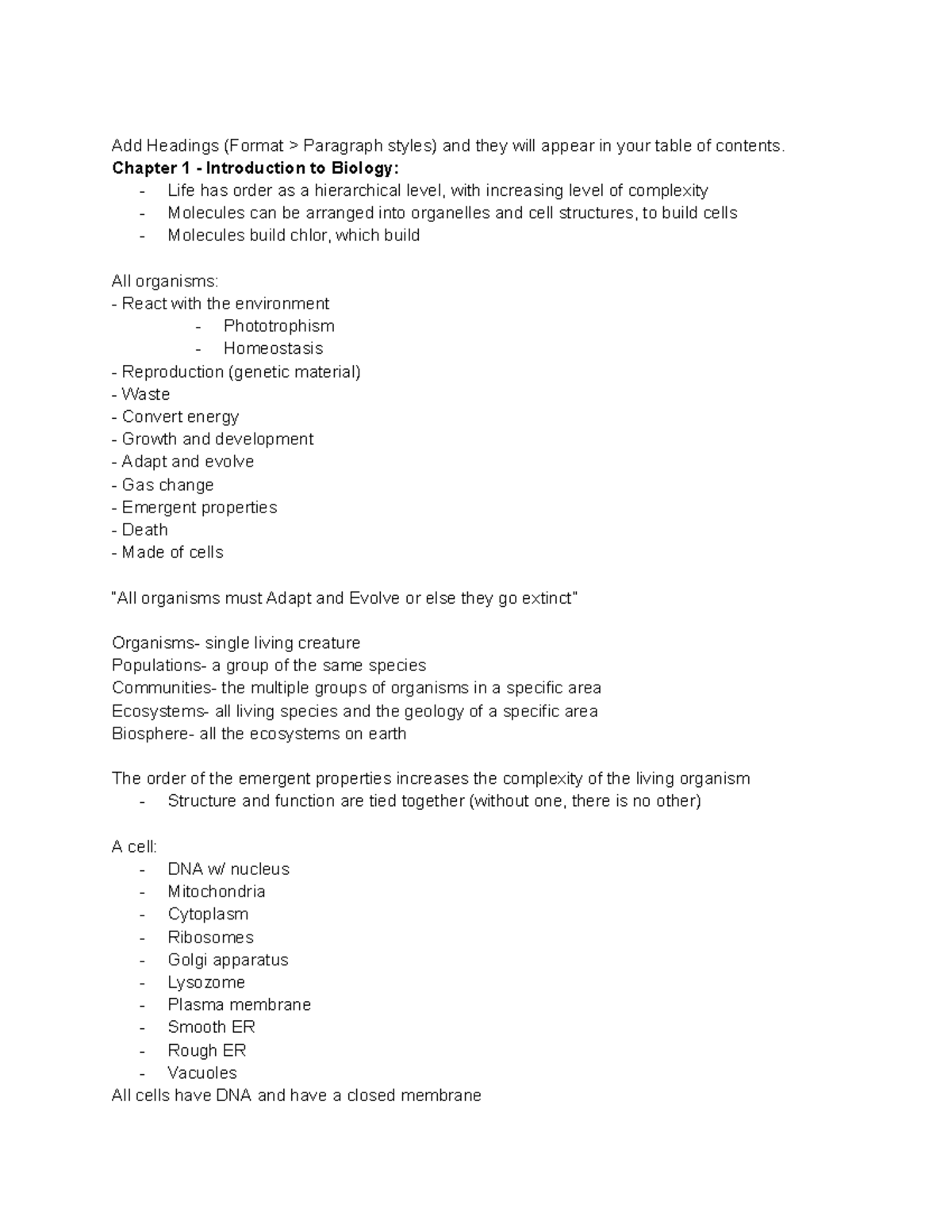 Chapter 1 & 2 - Introduction to Biology and Basic Chemistry - Studocu