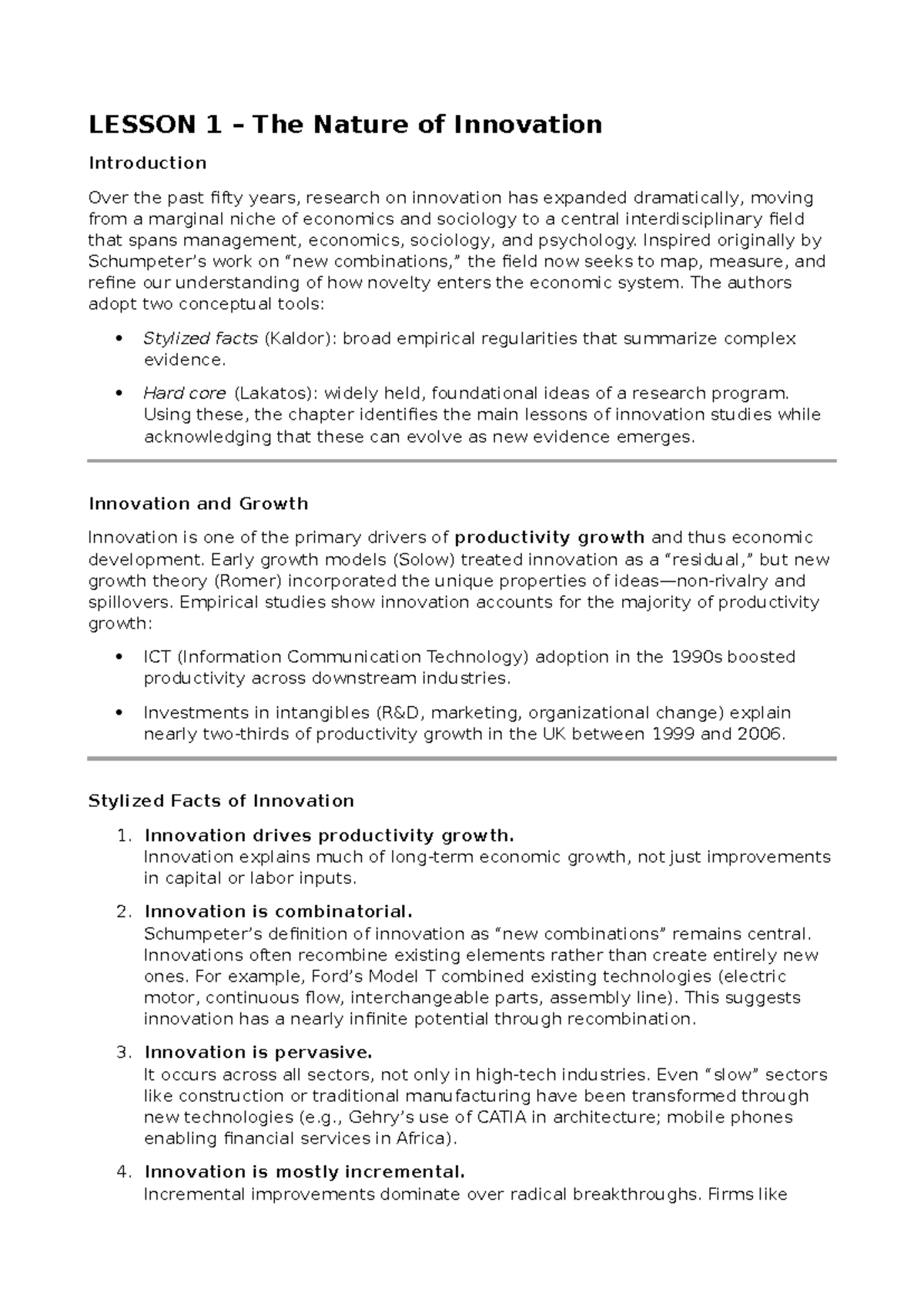 LESSON 1: The Nature of Innovation and Its Impact on Growth - Studocu