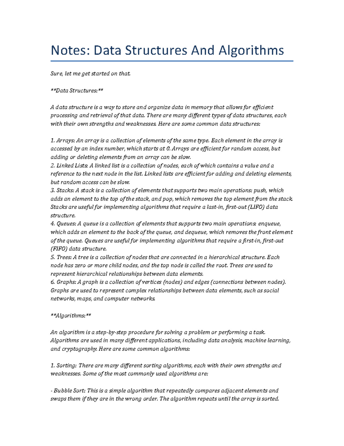 Data Structures and Algorithms - Notes: Data Structures And Algorithms ...