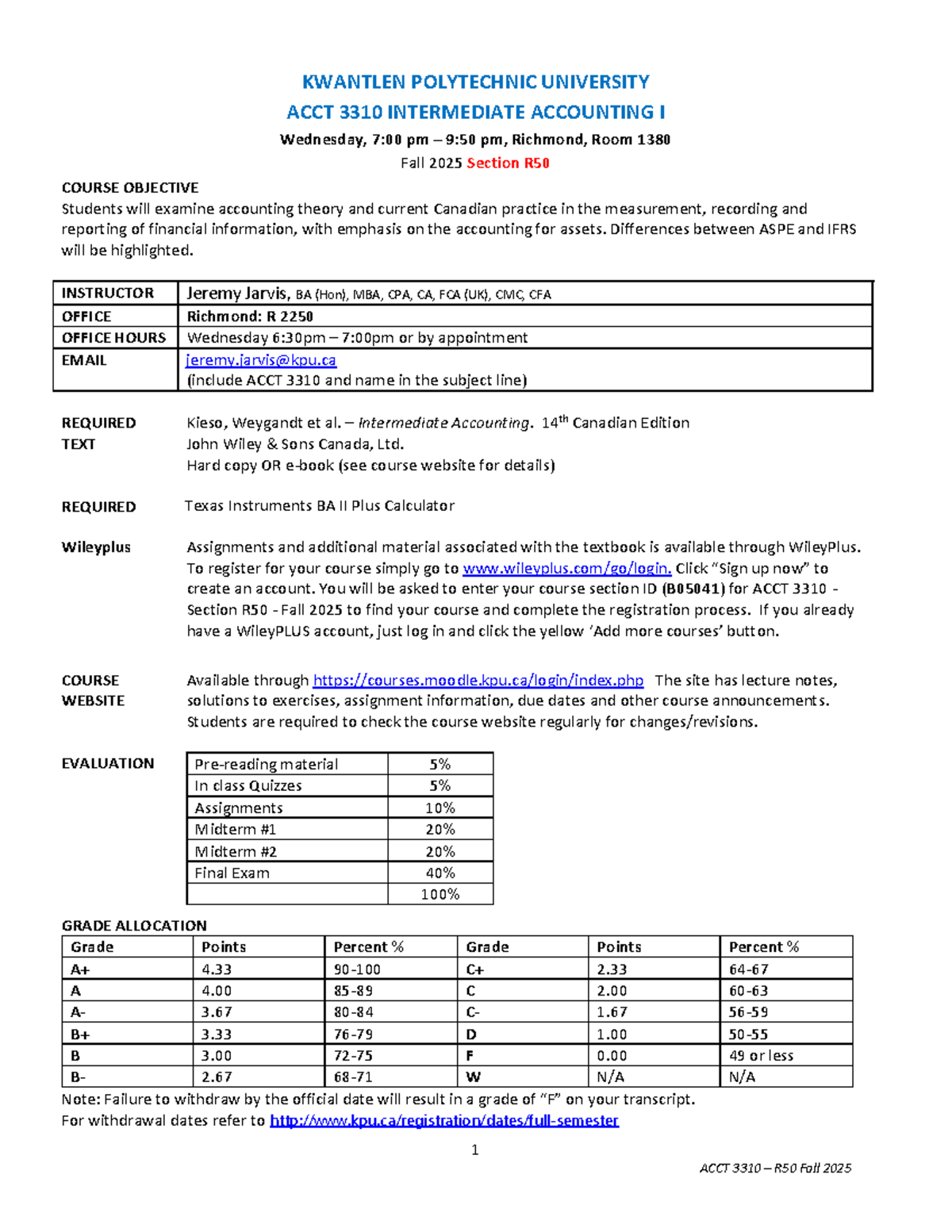 Fall 2025 ACCT 3310 R50 Intermediate Accounting I Course Overview - Studocu