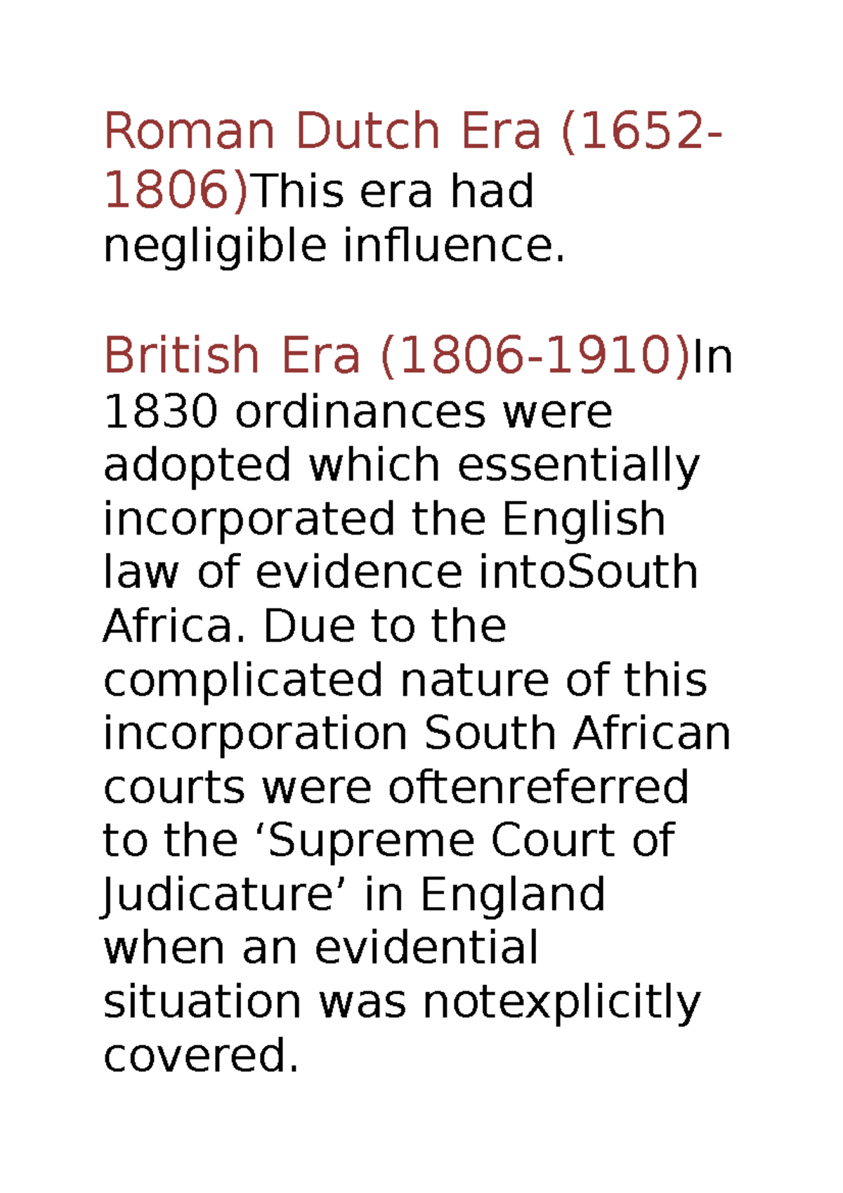 Sources of evidence - Lecture notes 3 - Roman Dutch Era (1652- 1806 ...