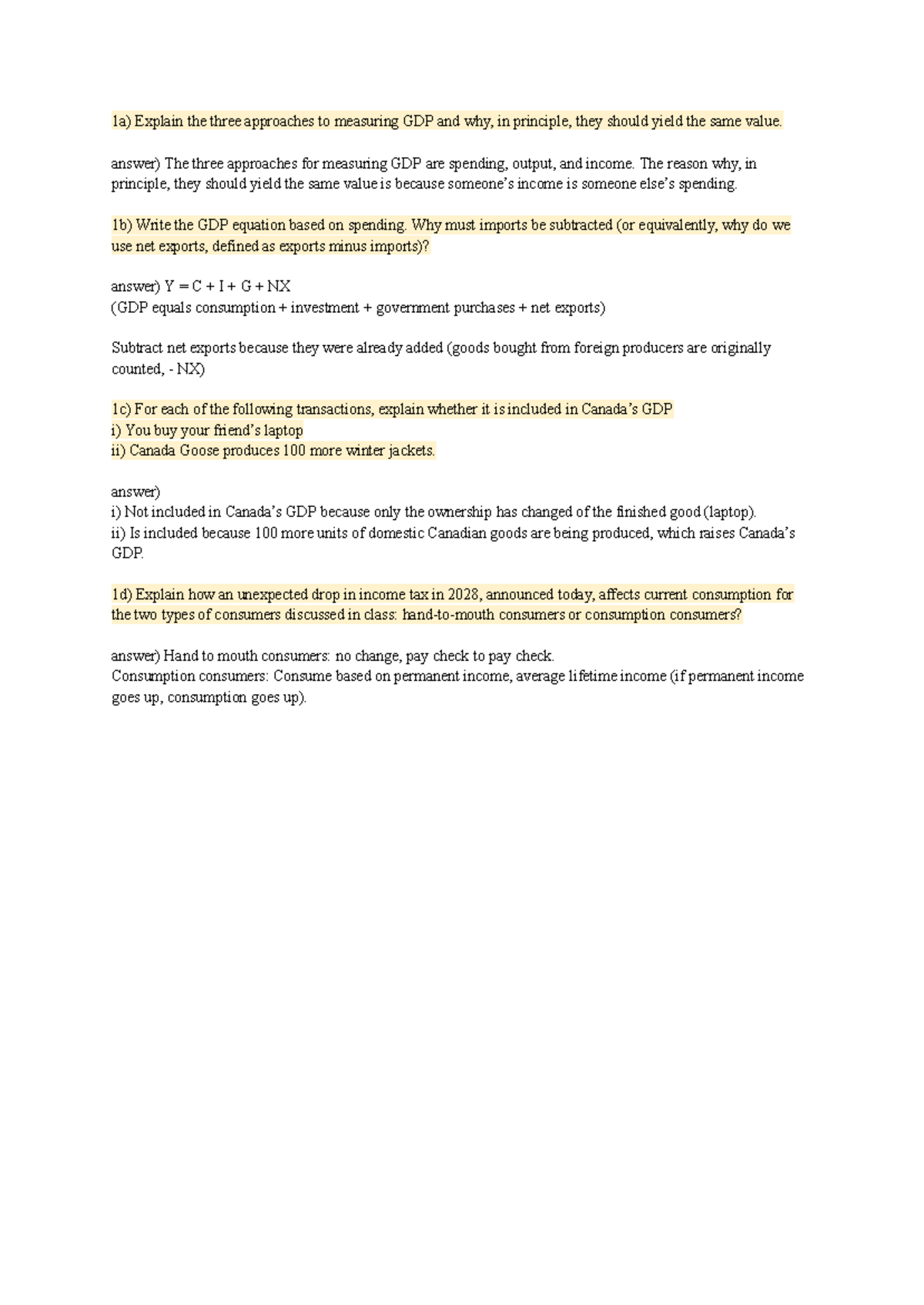 Macroeconomics Midterm 1 Answers (2026) - GDP Measurement & Analysis ...