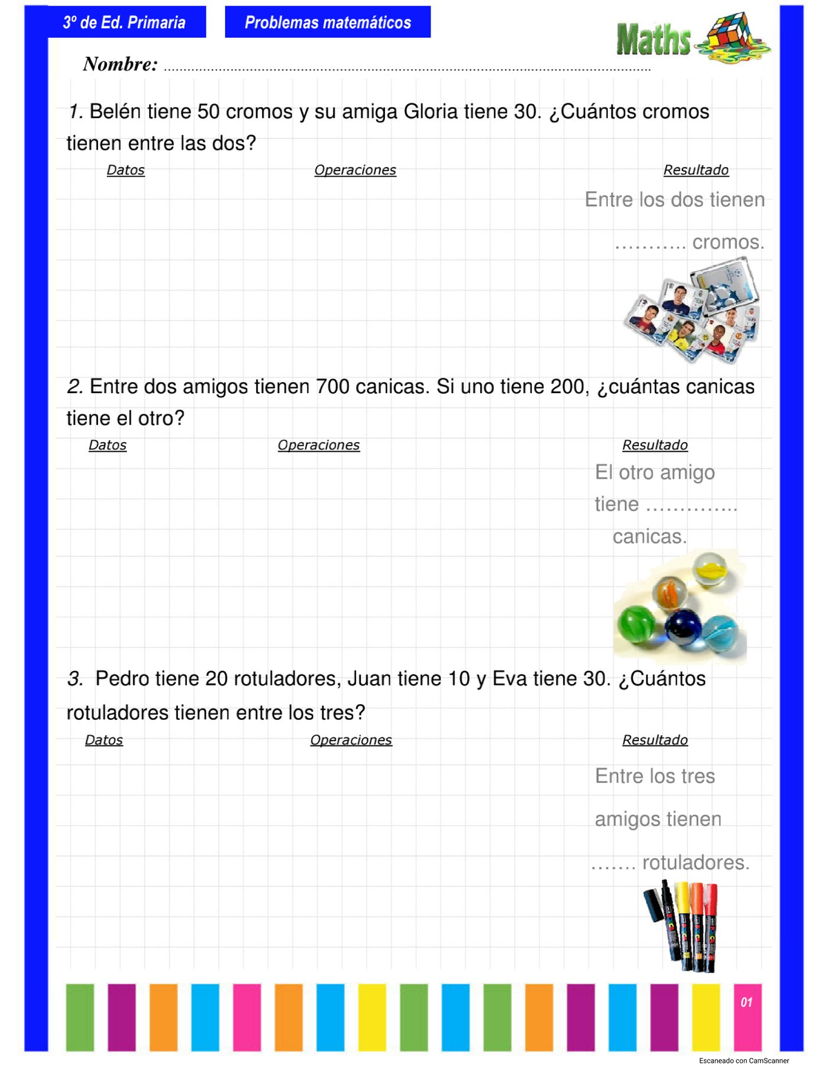 🦄💫 3° Problemas - Ejercicios matemáticos para 3ª grado de primaria ...