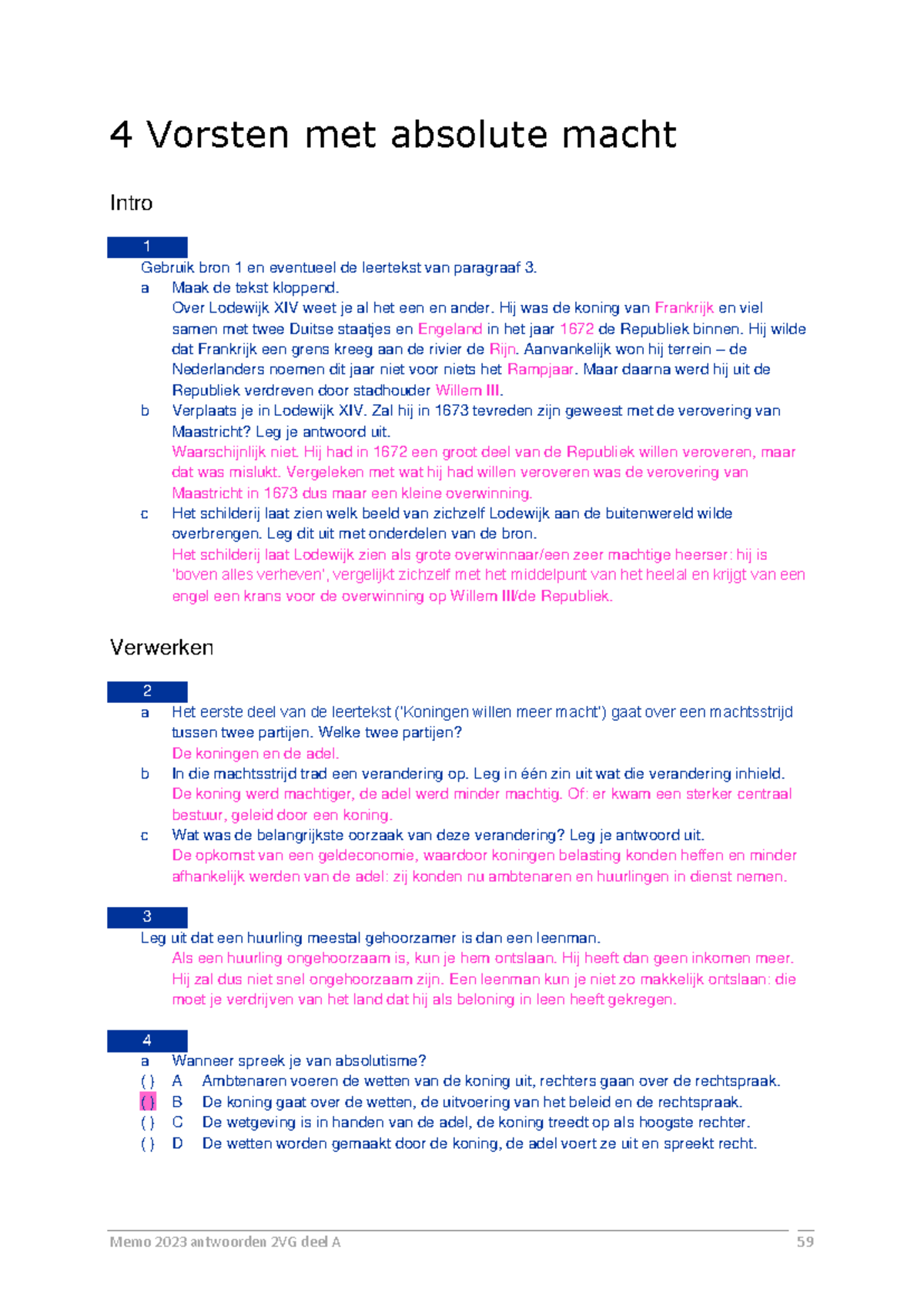 Memo 2 VG Antwoordenboek 2: Vorsten met Absolute Macht - Studeersnel