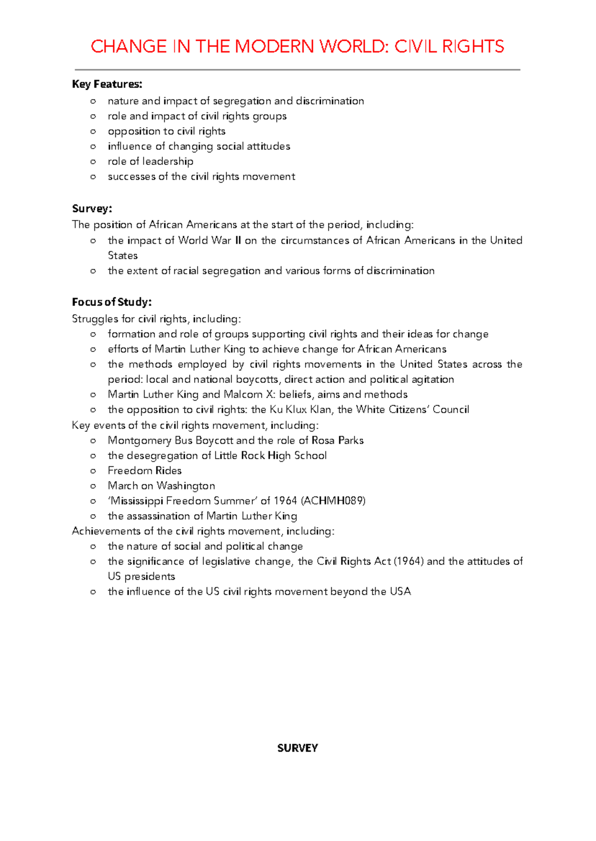 Civil Rights Movement Study Notes (1945-1968) - Course Code: 622741 ...