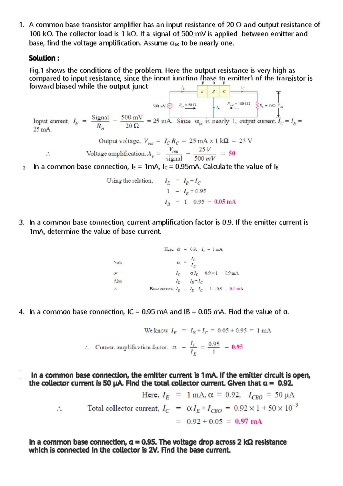 EE222 Common Base Transistor Problems & Solutions Guide - Studocu