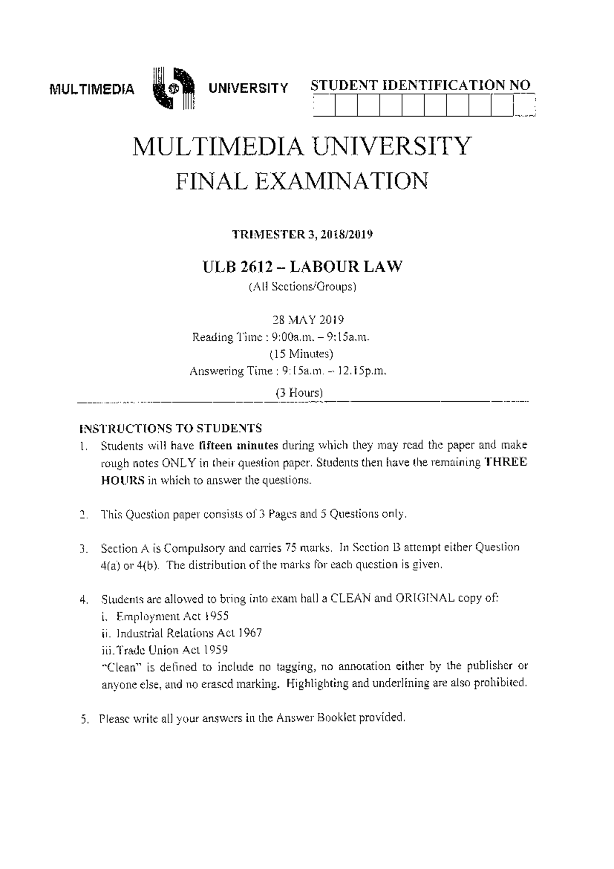 Labour law past year - Labour Law - Studocu
