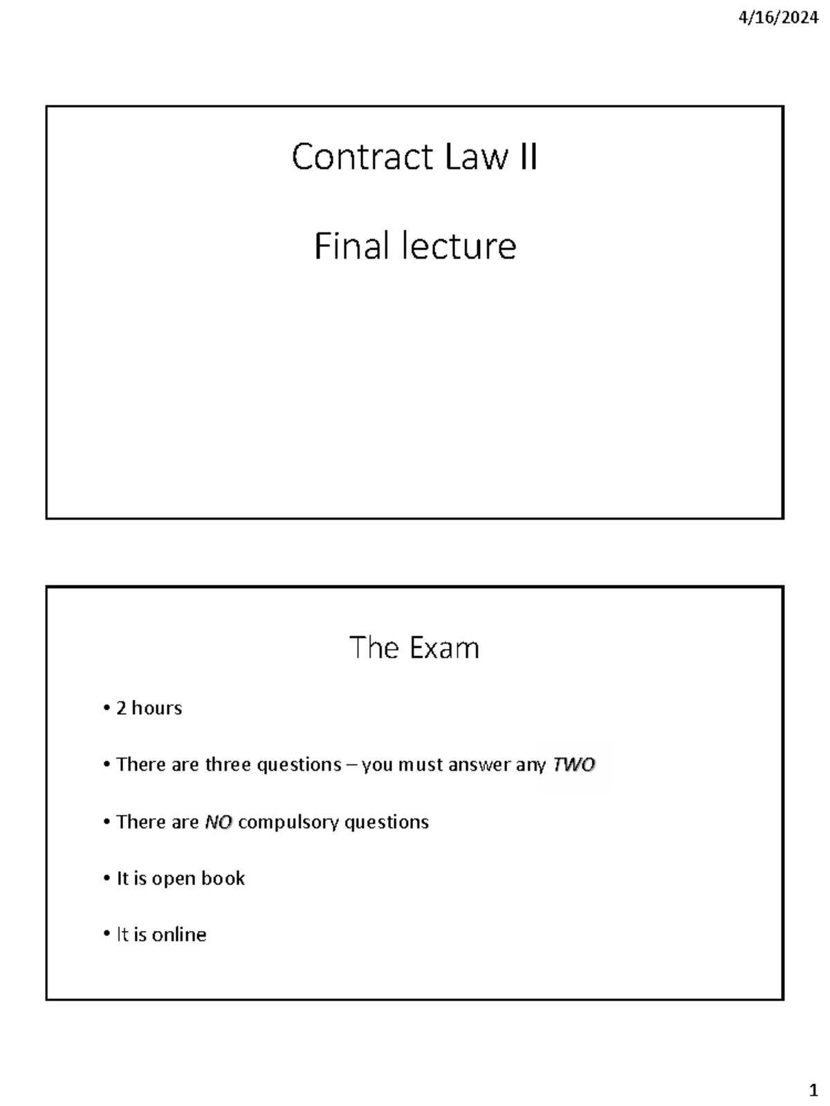 Contract Law II Final Exam Lecture Notes: Misrepresentation ...