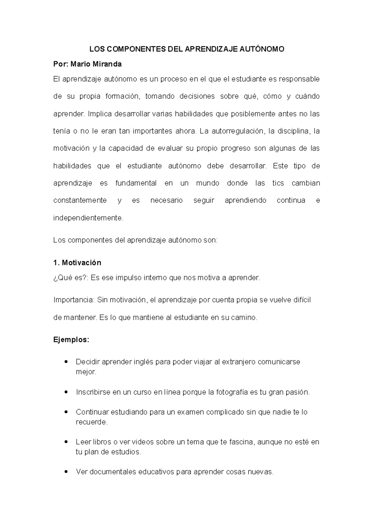 LOS COMPONENTES DEL APRENDIZAJE AUTÓNOMO: Habilidades Clave - Studocu