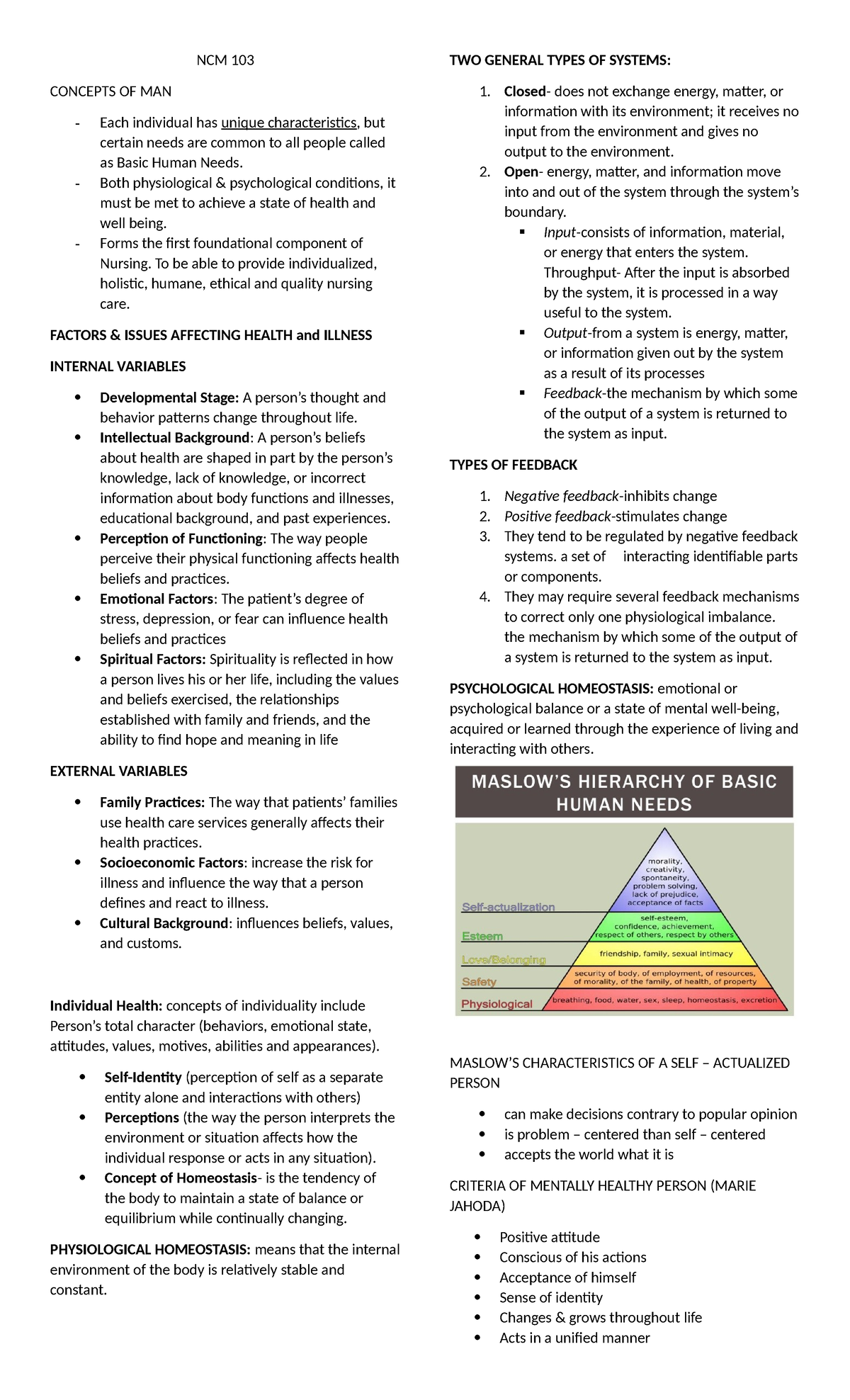 NCM 103 Final Exam Notes: Understanding Basic Human Needs in Nursing ...
