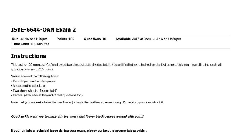Exam 2: Simulation Study Guide for ISYE 6644 OAN O01 - Studocu
