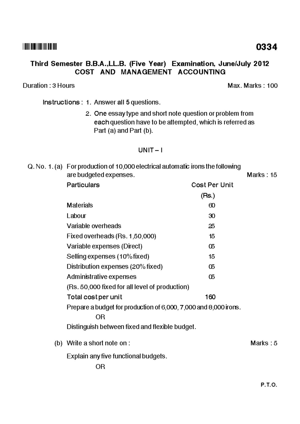 Cost and Management Accounting Exam Paper - BHQQRB 0334 - Studocu