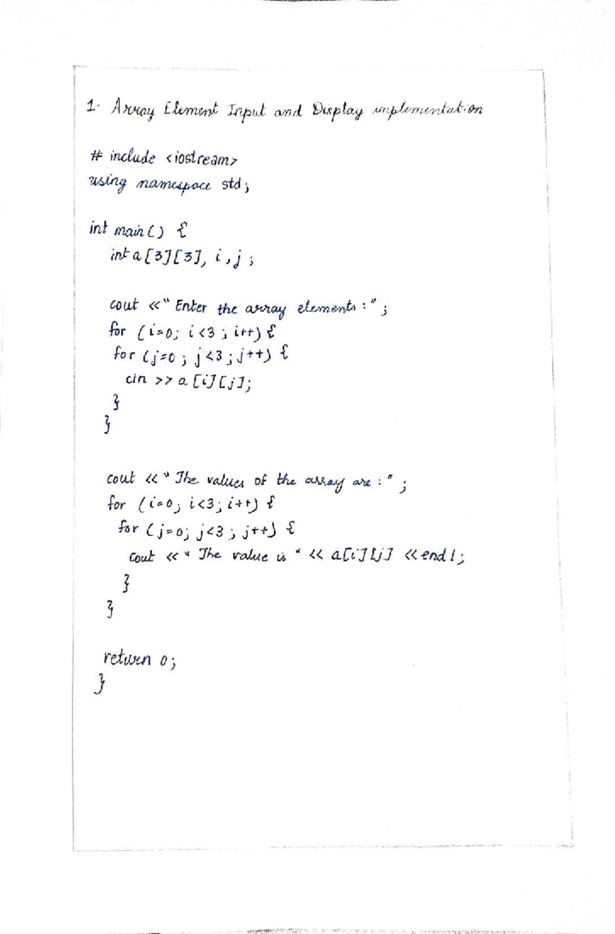 DATA Structures Record - 1. Array Element Input and Display ...