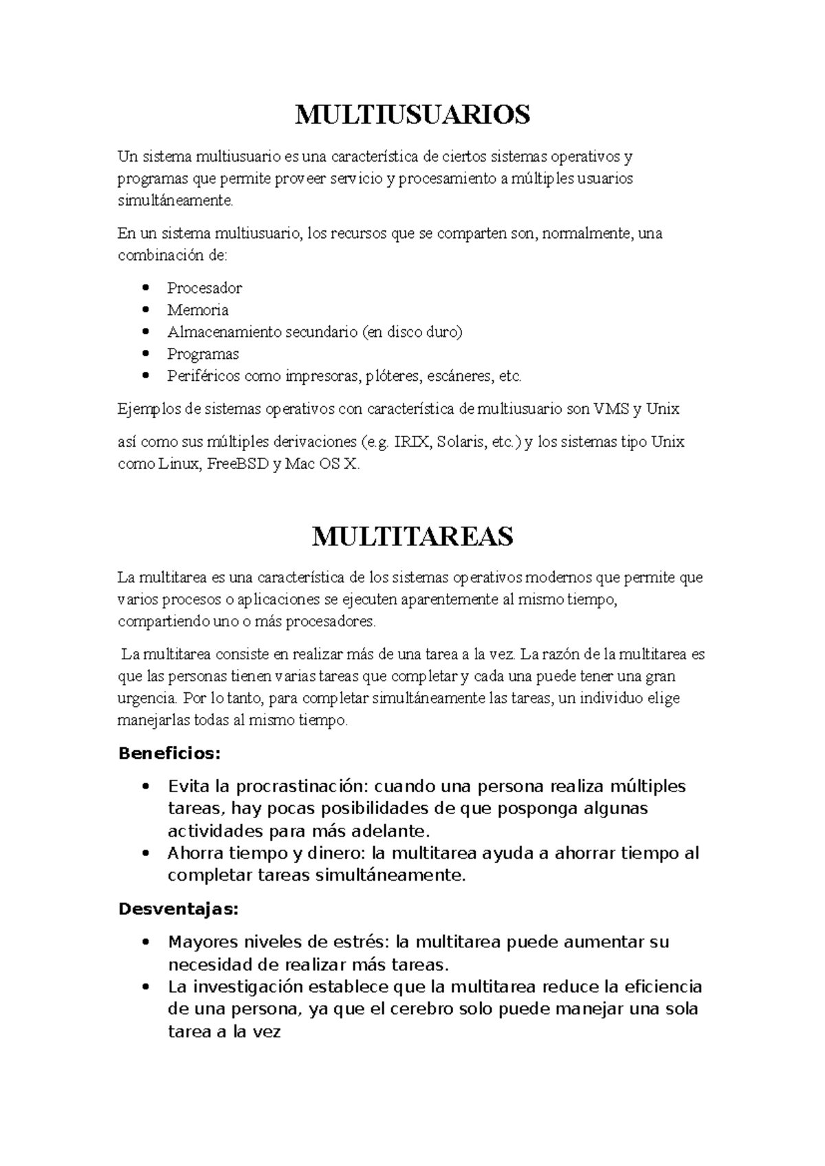 Multiusuarios Y Multitareas - MULTIUSUARIOS Un sistema multiusuario es ...