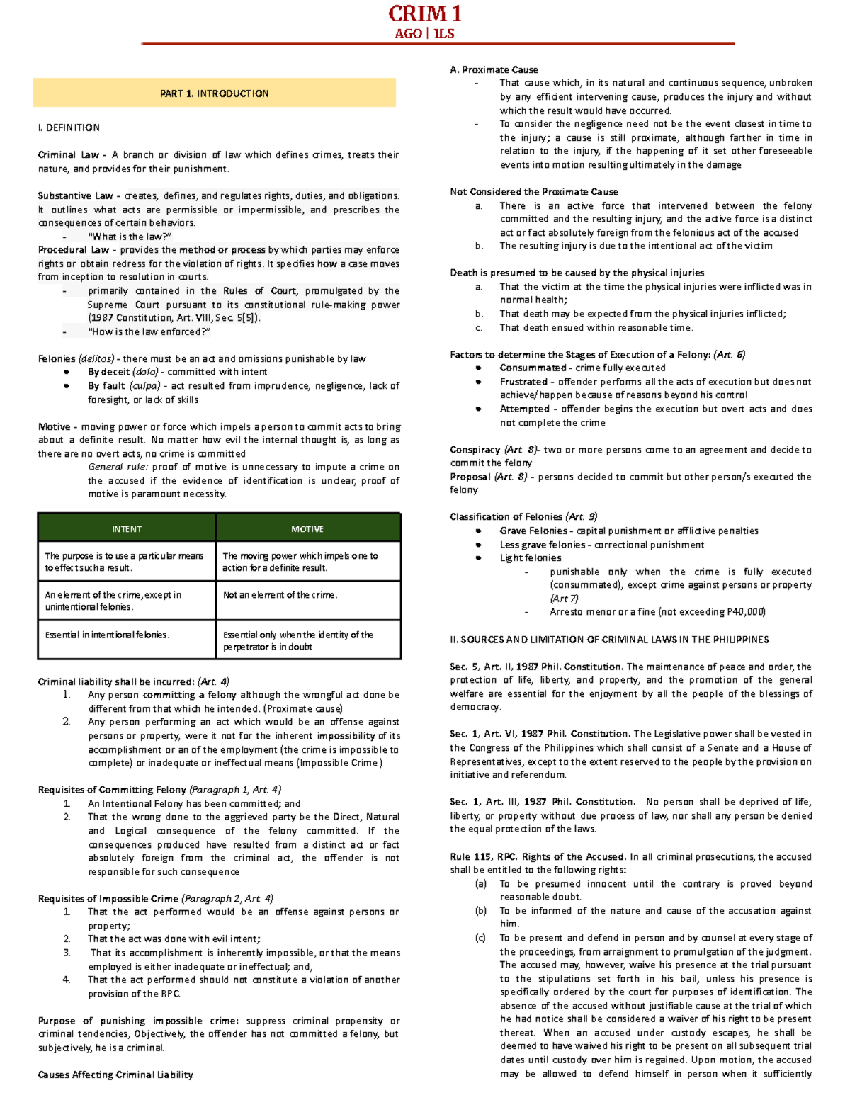 CRIM 1 AGO 1LS: Comprehensive Overview of Criminal Law Principles - Studocu