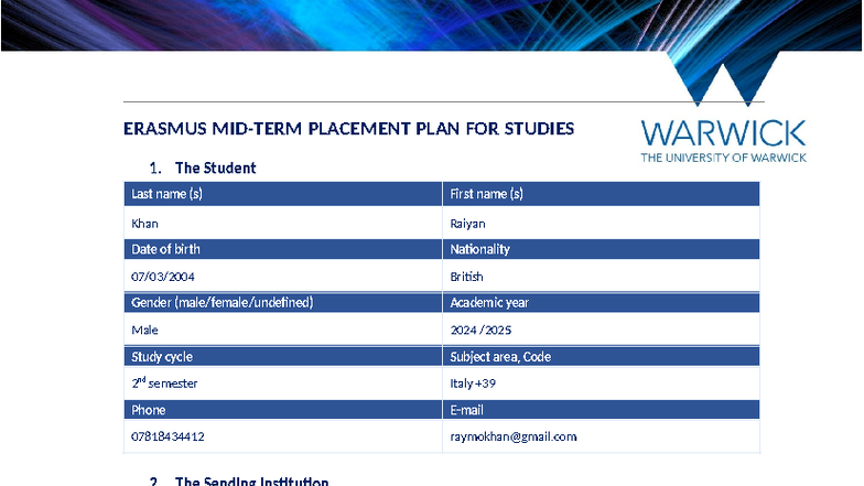 ERASMUS PLACEMENT PLAN FOR STUDIES - MIDTERM 2023 - Studocu