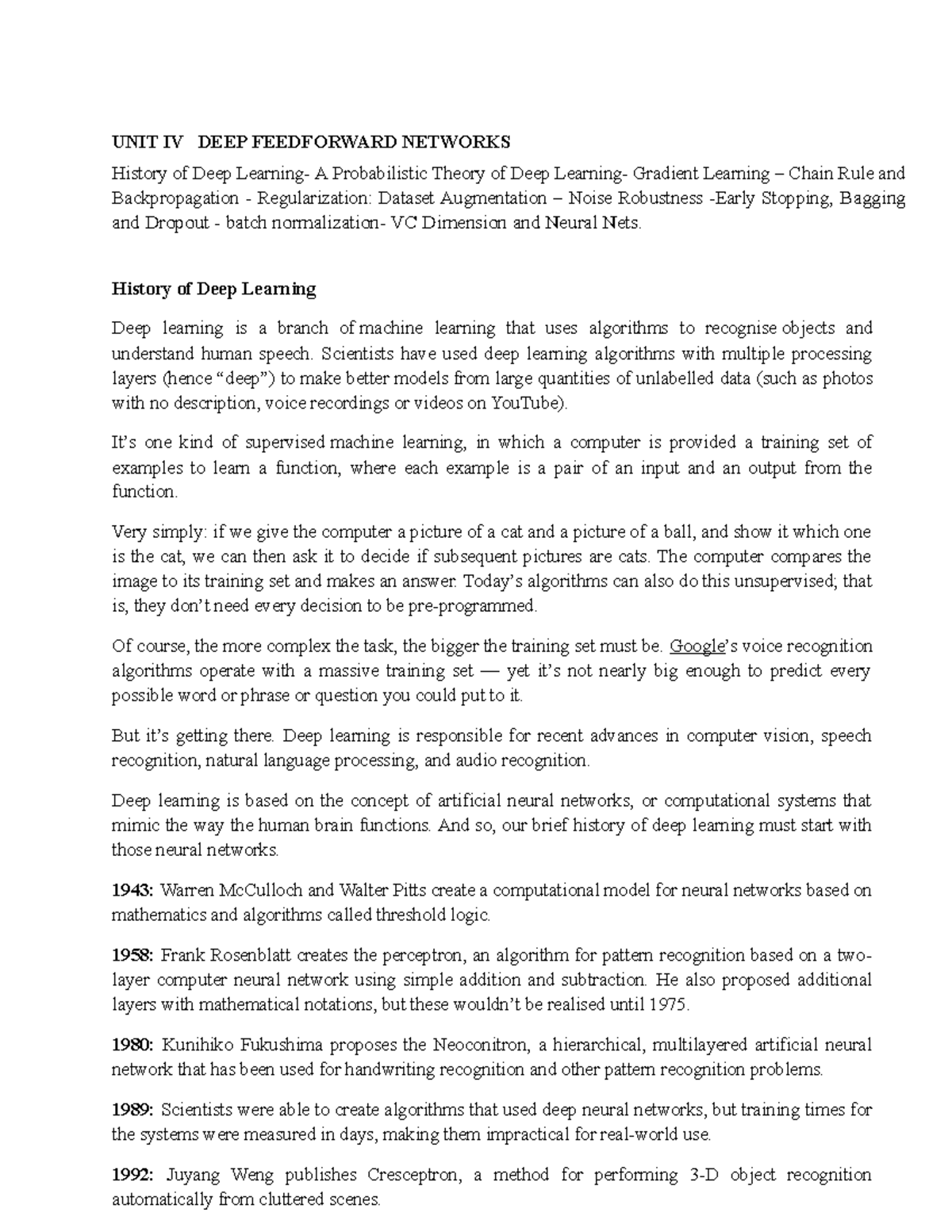 Unit IV Topic 1 History of Deep Learning - UNIT IV DEEP FEEDFORWARD ...