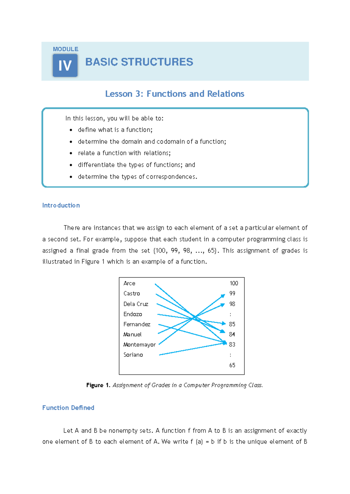 Module IV Lesson 3: Functions and Relations Overview - Studocu