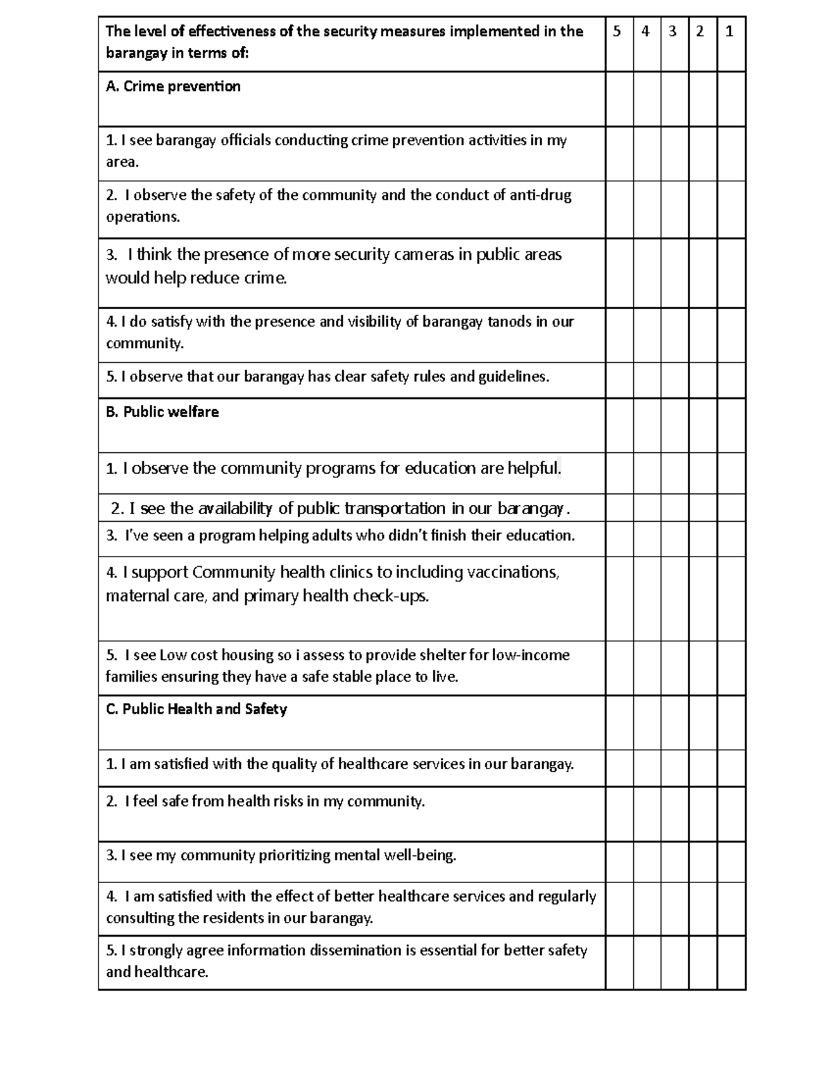 Barangay Security Measures Effectiveness Assessment Questionnaire - Studocu
