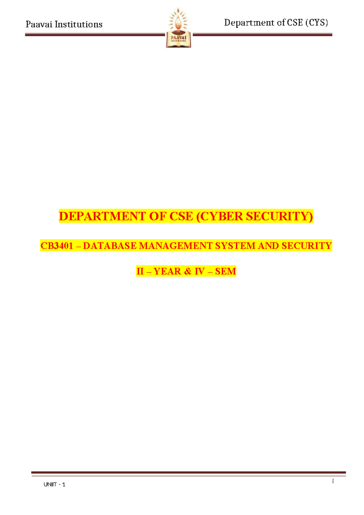 UNIT 1 - Database Security & SQL Injection Attacks (CB3401) - Studocu